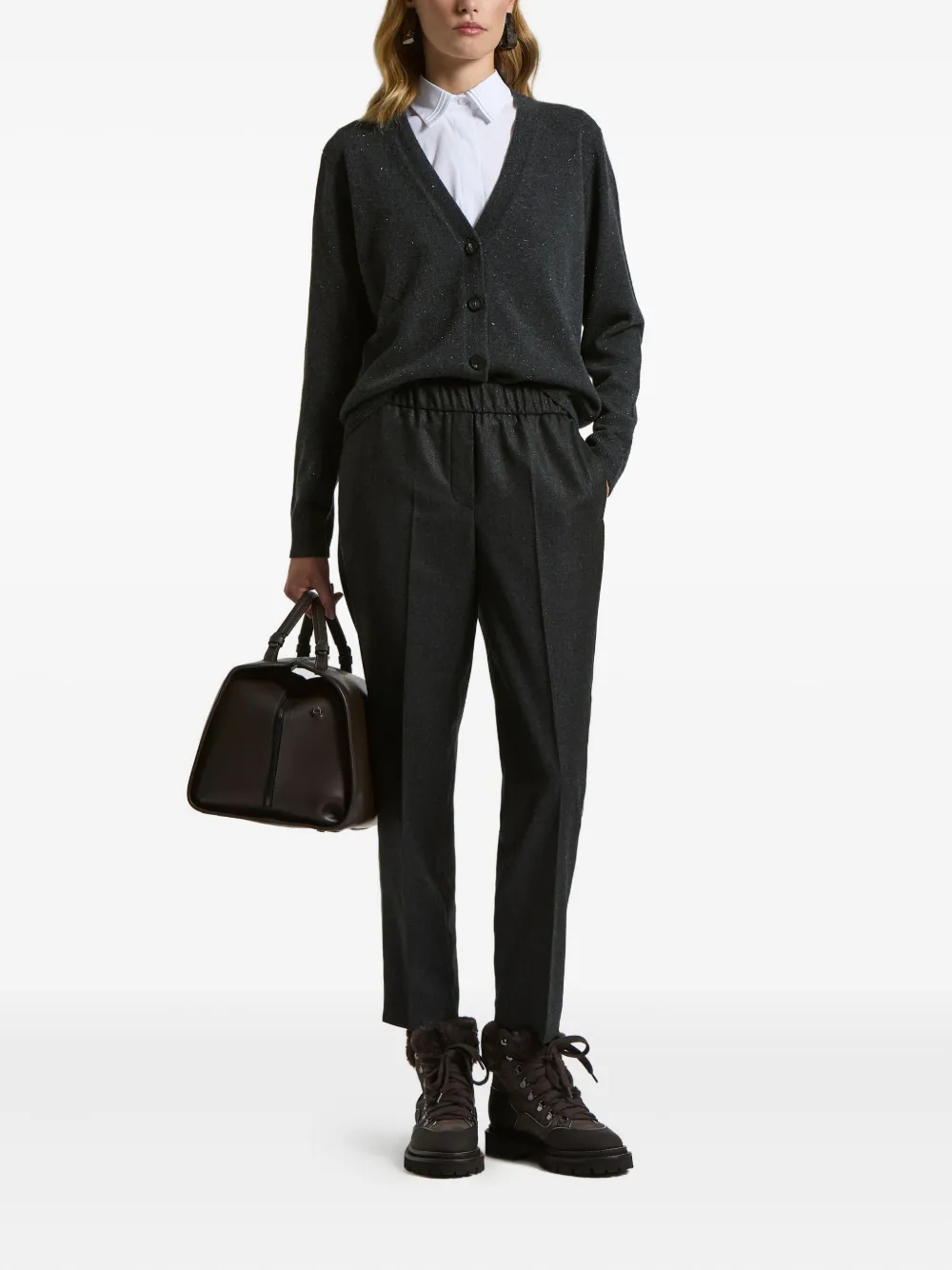 Peserico Button V-neck Sweater In Gray