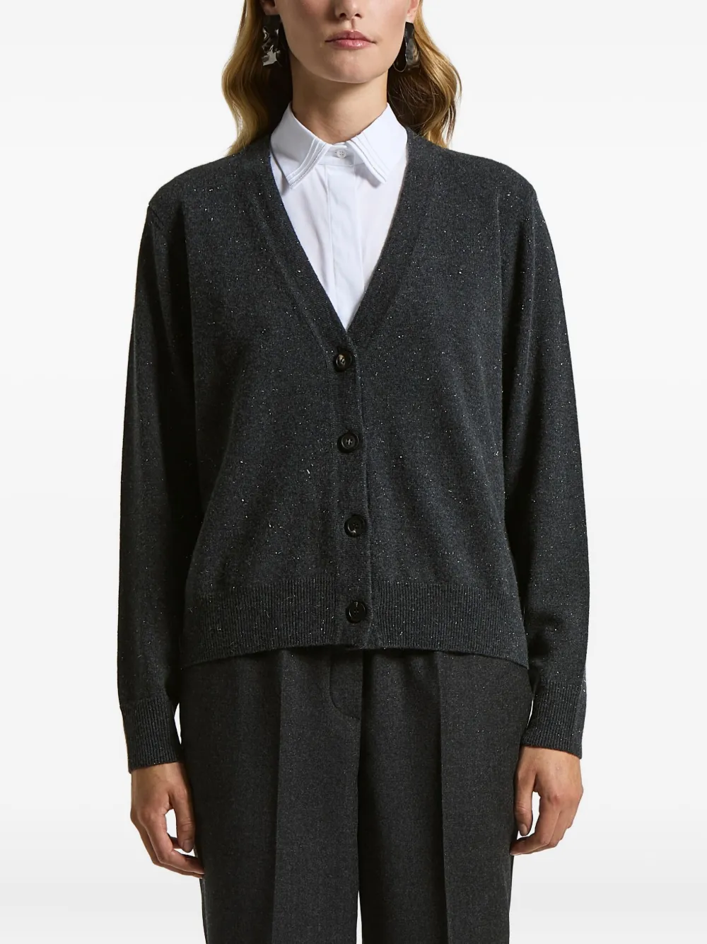 Peserico Button V-neck Sweater In Gray
