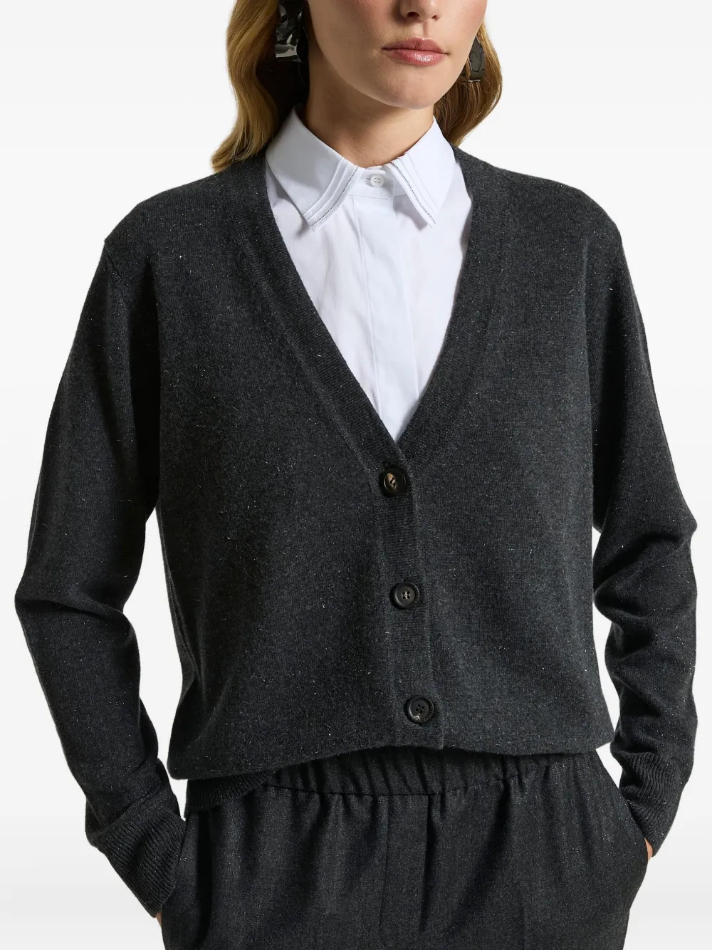 Peserico Button V-neck Sweater In Gray