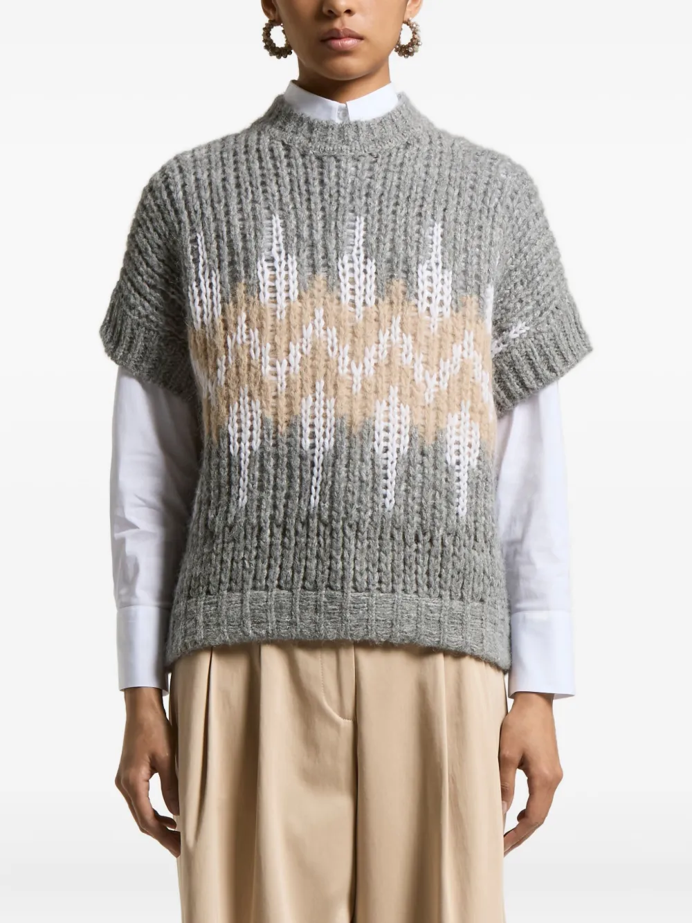 Peserico short-sleeve geometric-pattern vest | Grey | Image 1