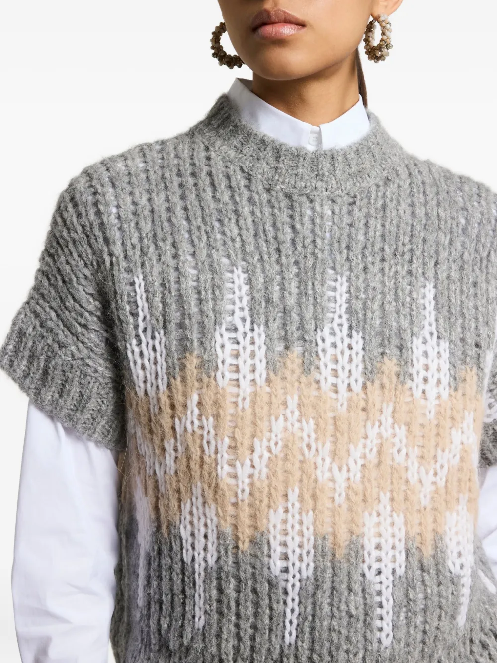 Peserico Short-sleeve Geometric-pattern Vest In Multi