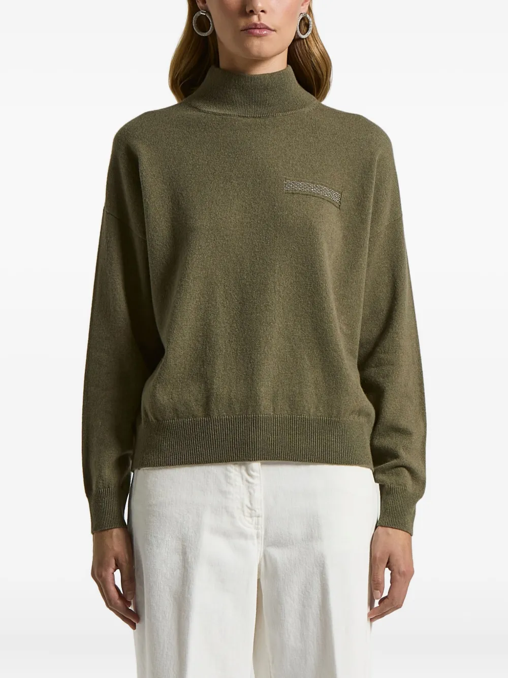 Peserico High-neck Embellished Sweater In Green