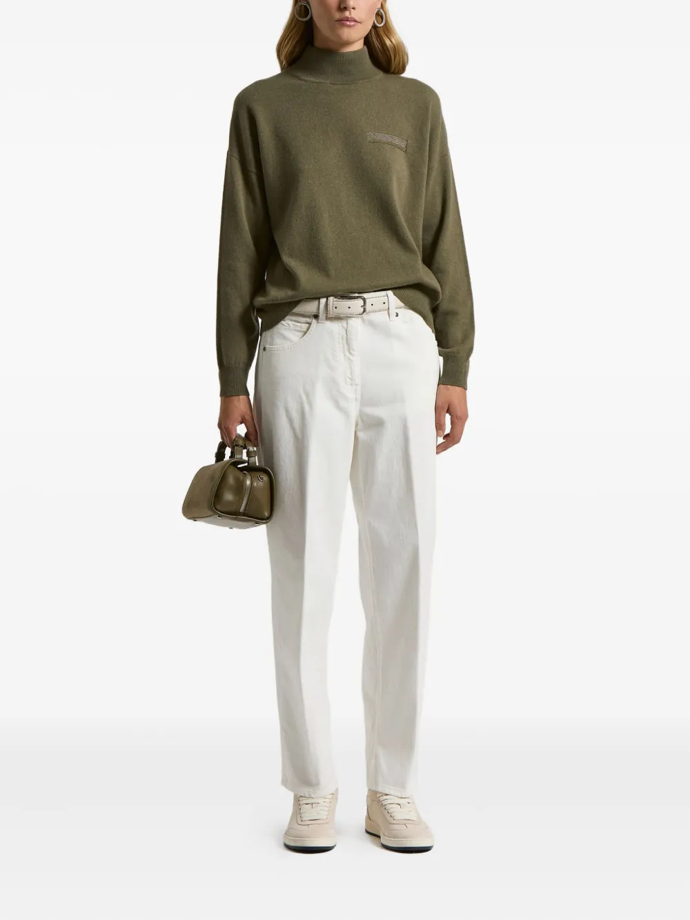 Peserico High-neck Embellished Sweater In Green