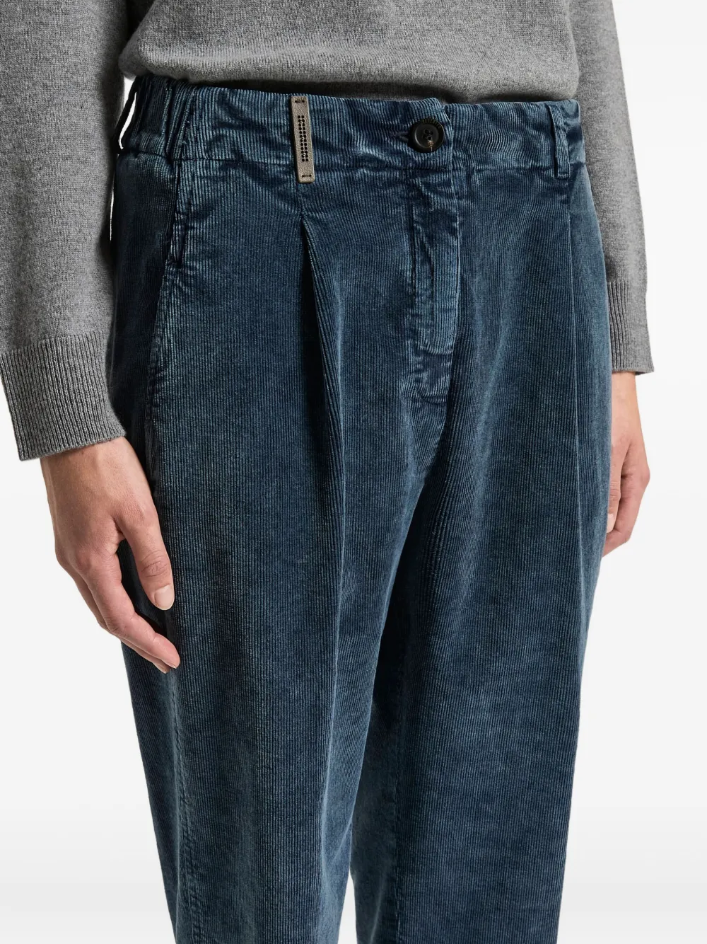 Peserico 800-line Corduroy Pleated Trousers In Blue