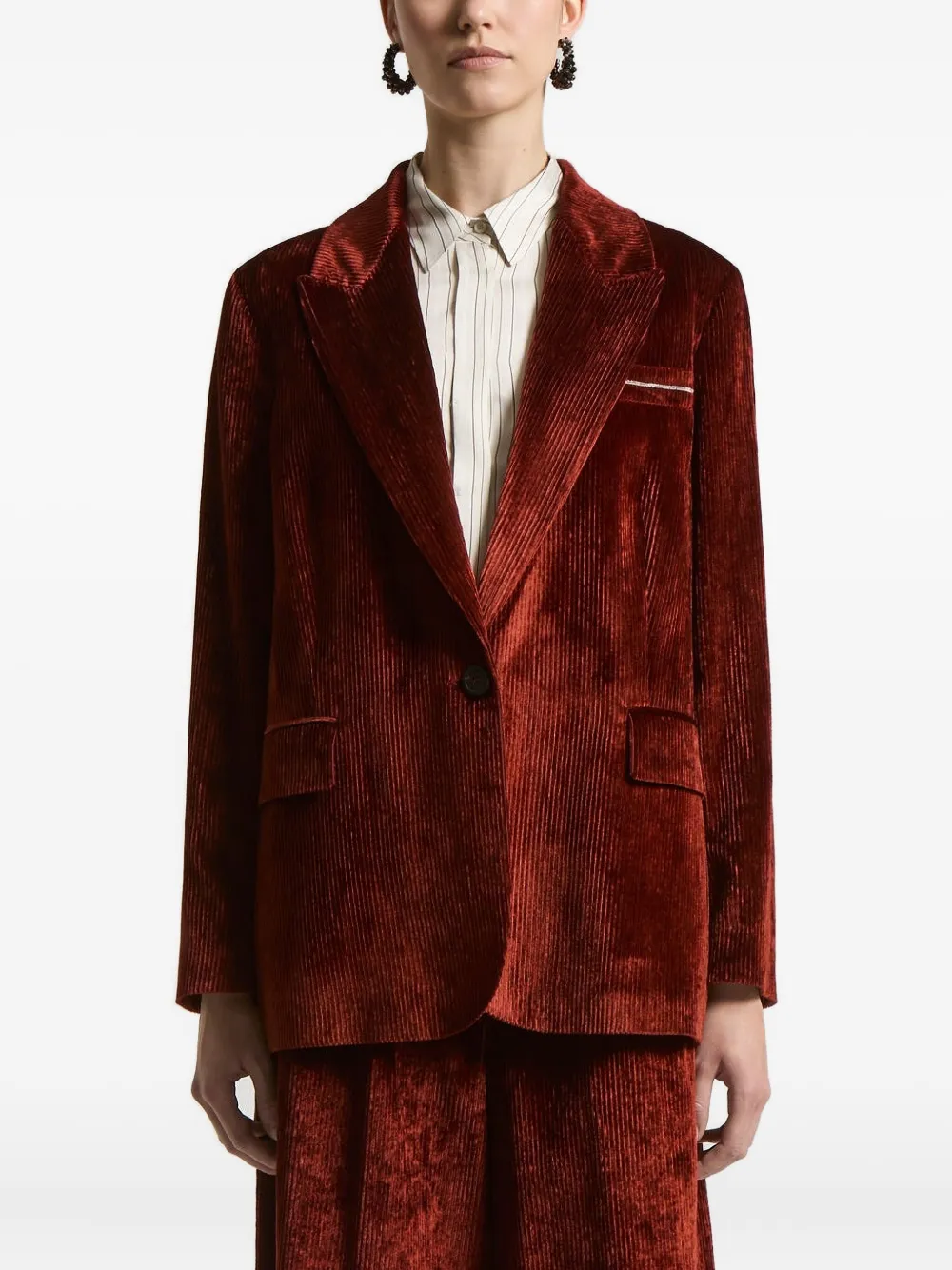 Peserico Corduroy Single-breasted Blazer In Burgundy
