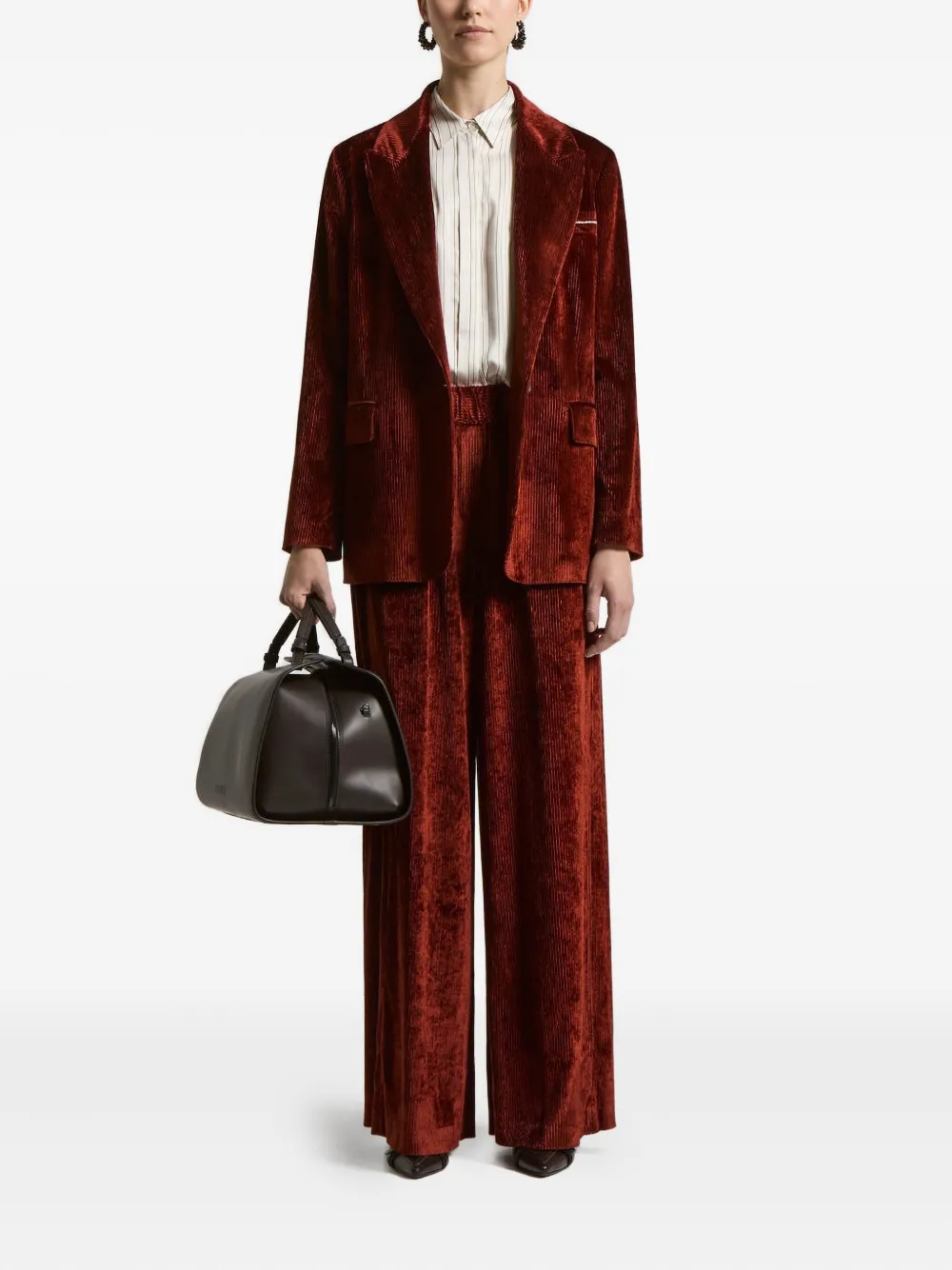 Peserico Corduroy Single-breasted Blazer In Burgundy