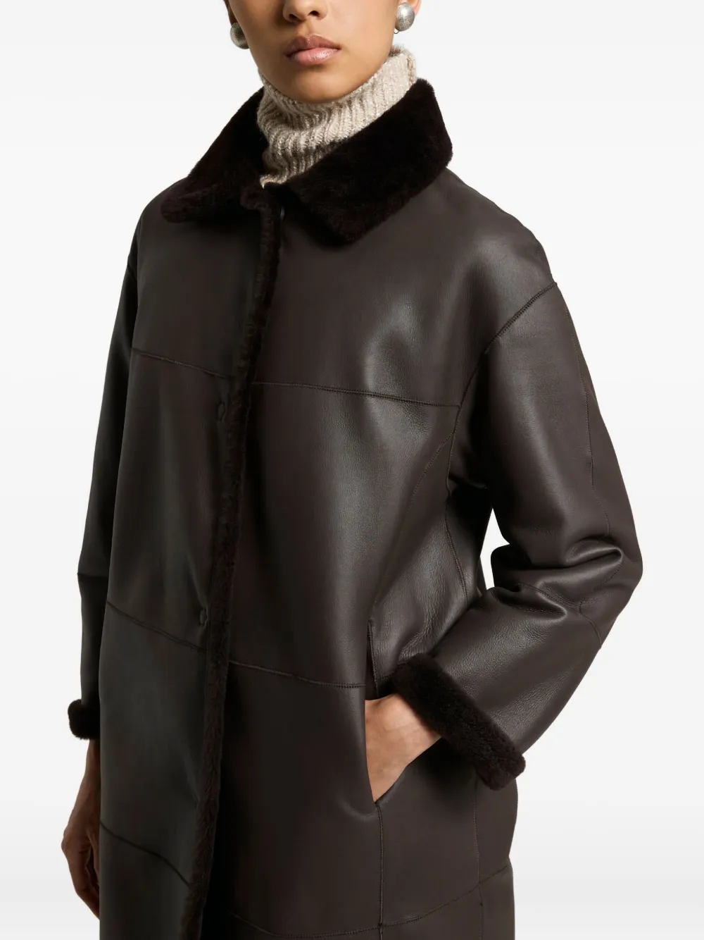Peserico Faux Fur-collar Coat In Multi