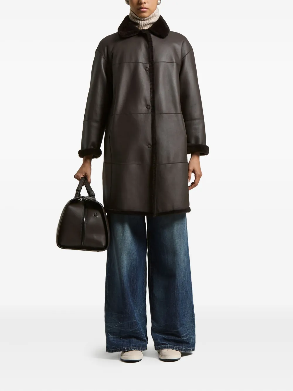 Peserico faux fur-collar coat - Bruin