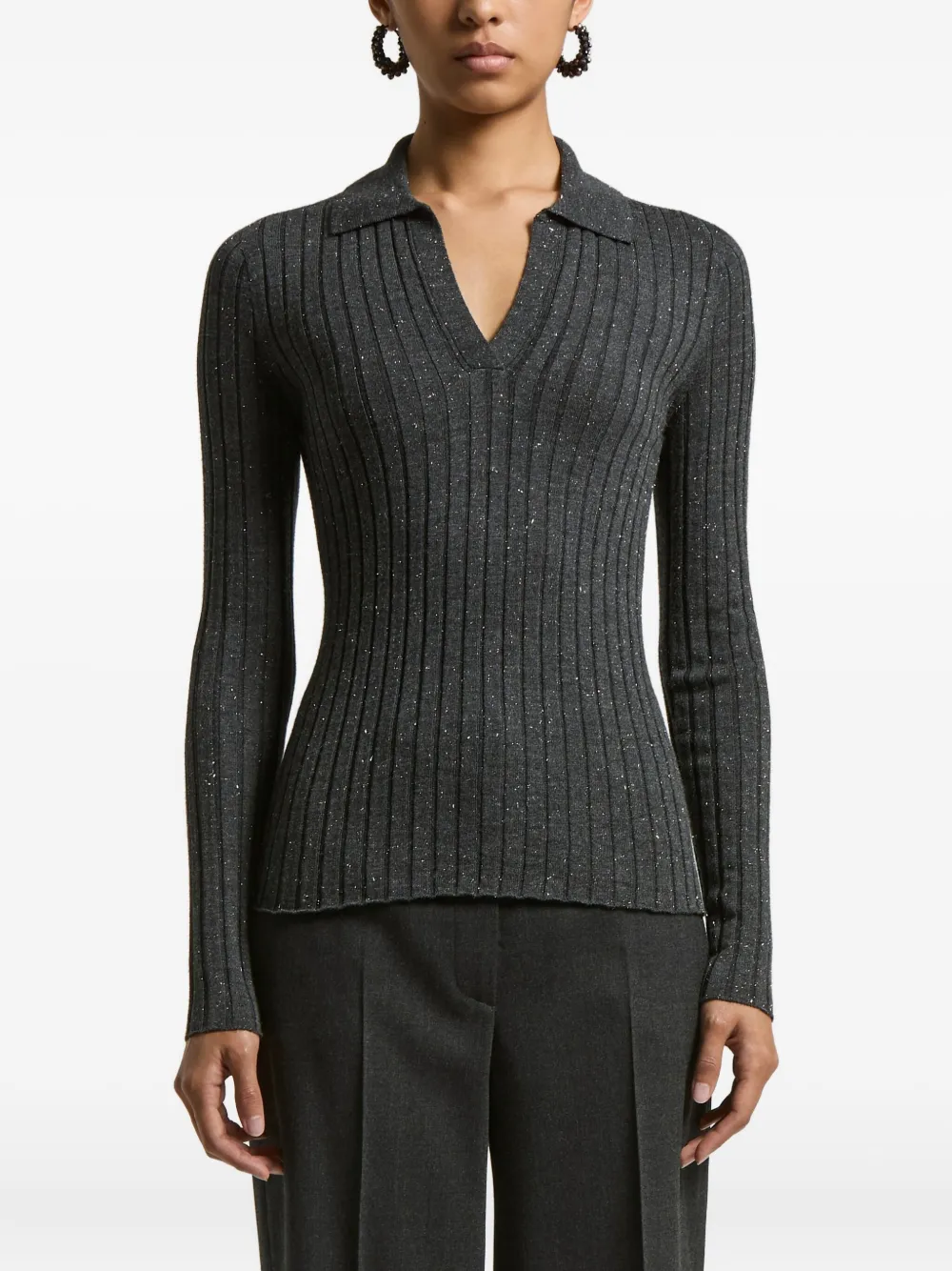 Peserico suéter tejido de canalé con cuello de playera tipo polo | gris | Image 1