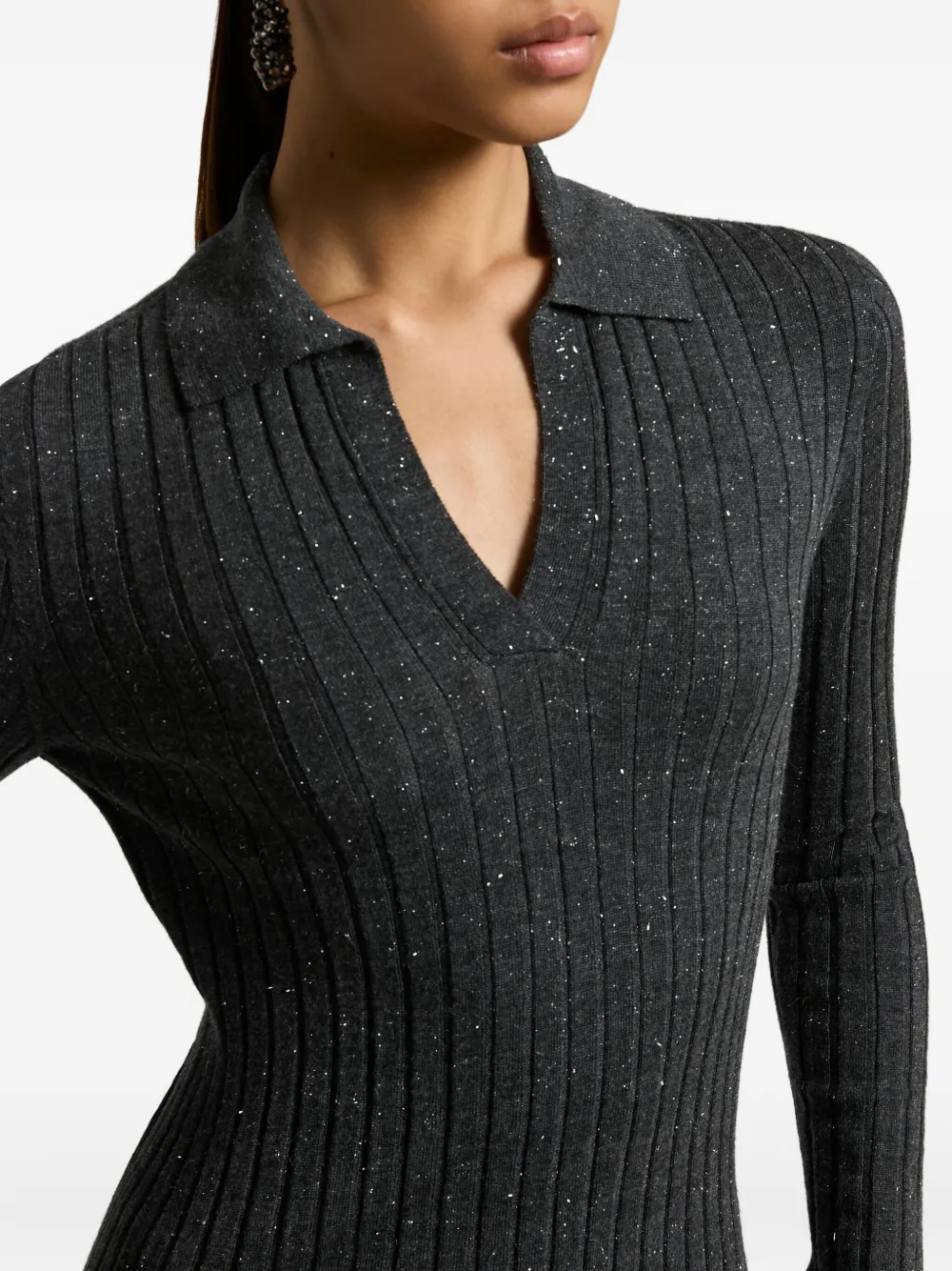 Peserico Ribbed Polo-neck Pullover In Gray