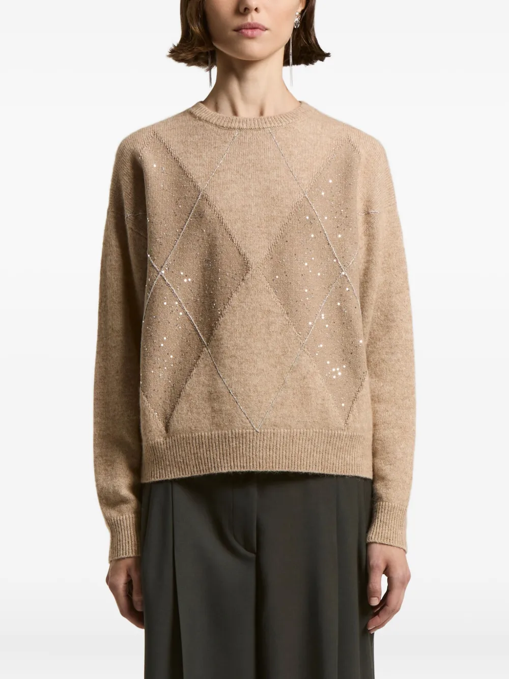 Peserico sequin-embellished diamond-pattern sweater | Neutrals | Image 1