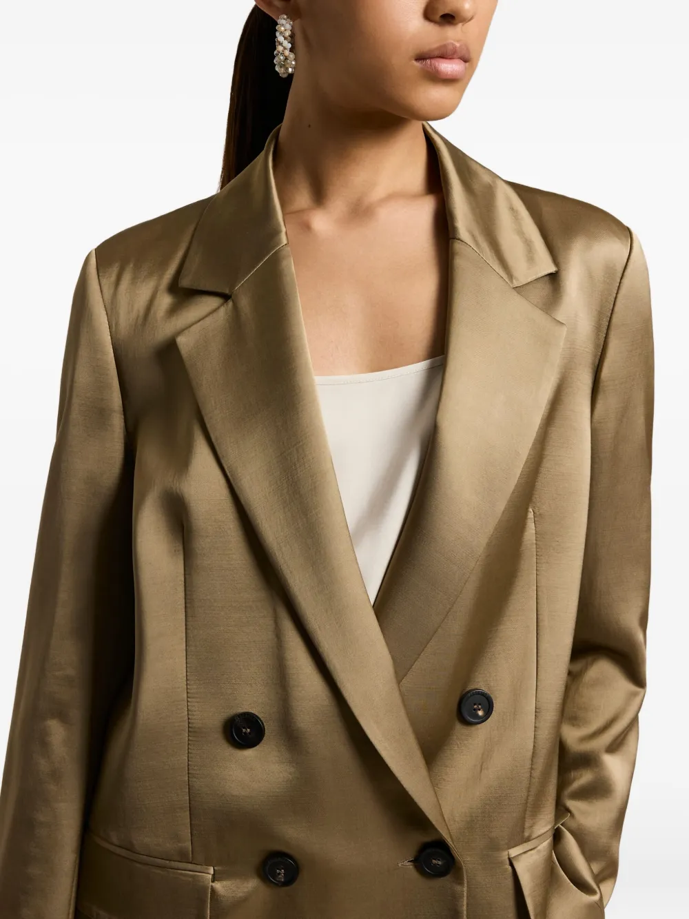 Peserico Double-breasted Satin Blazer In Brown