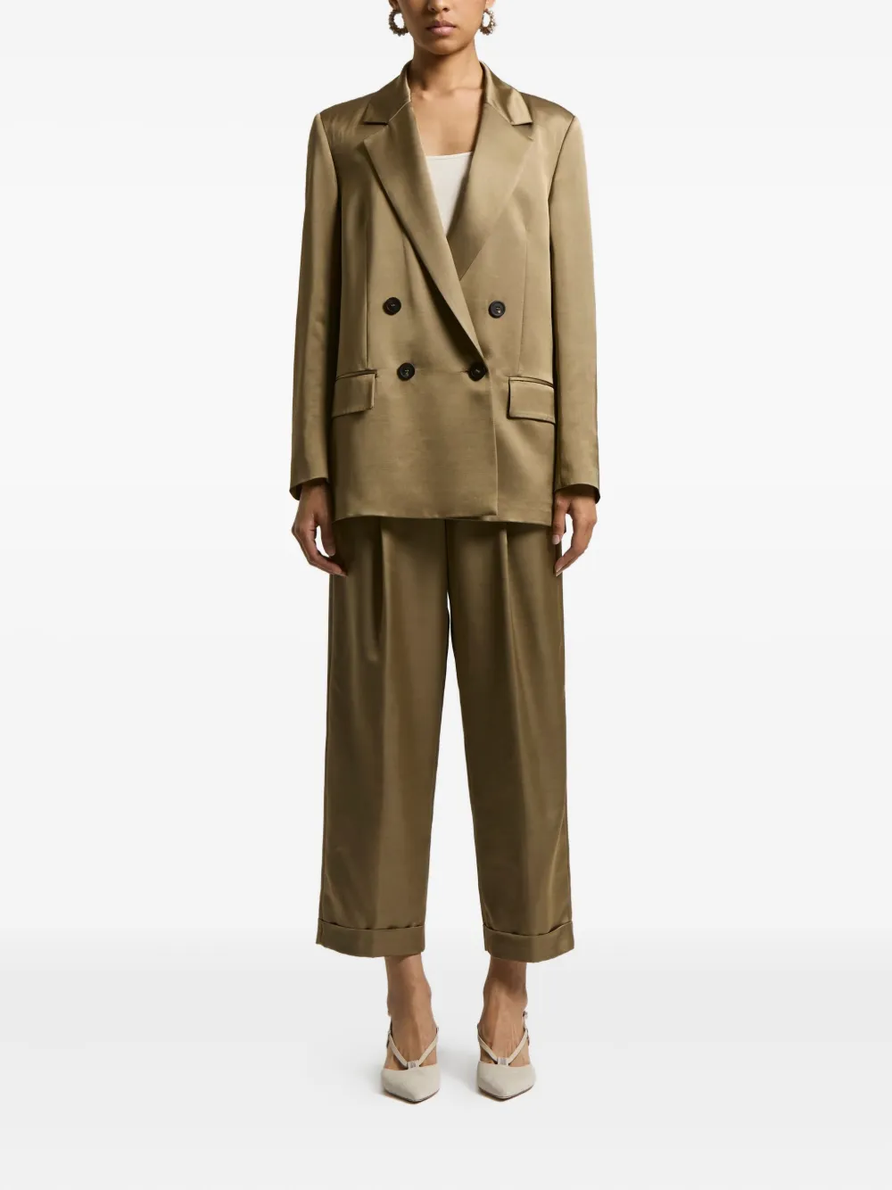 Peserico Double-breasted Satin Blazer In Brown