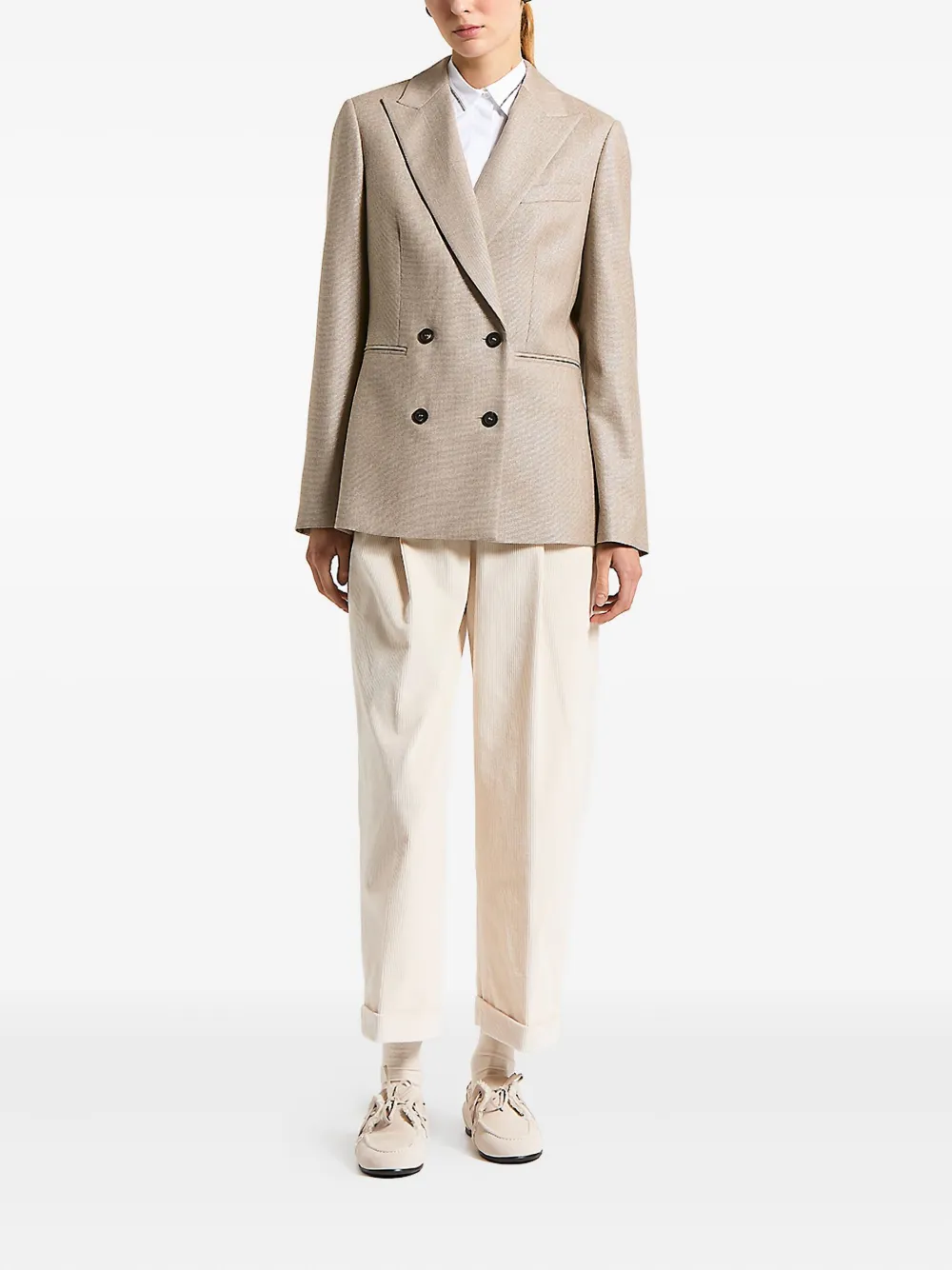 Peserico Houndstooth-pattern Double-breasted Blazer In Neutral