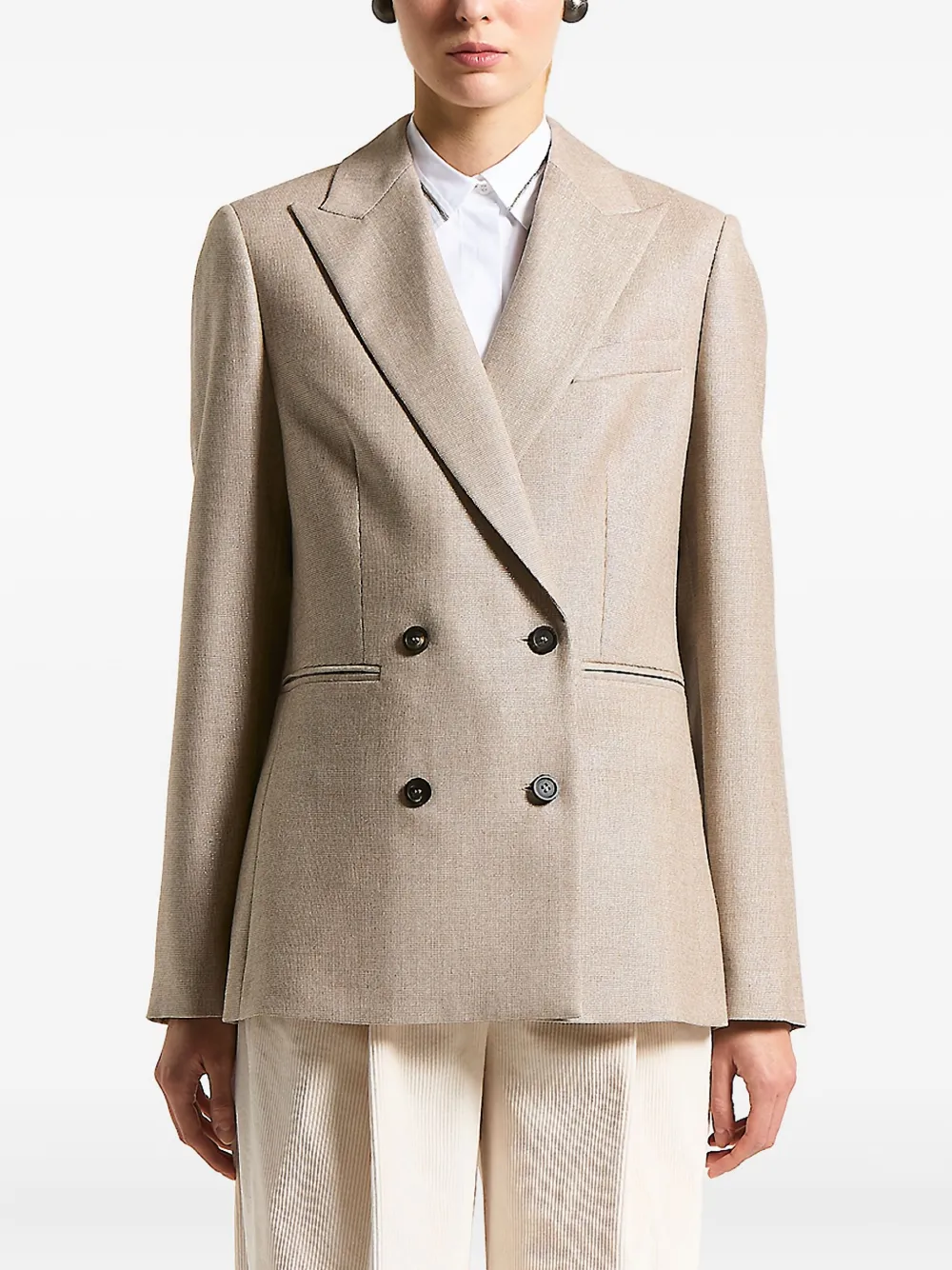 Peserico Houndstooth-pattern Double-breasted Blazer In Neutral