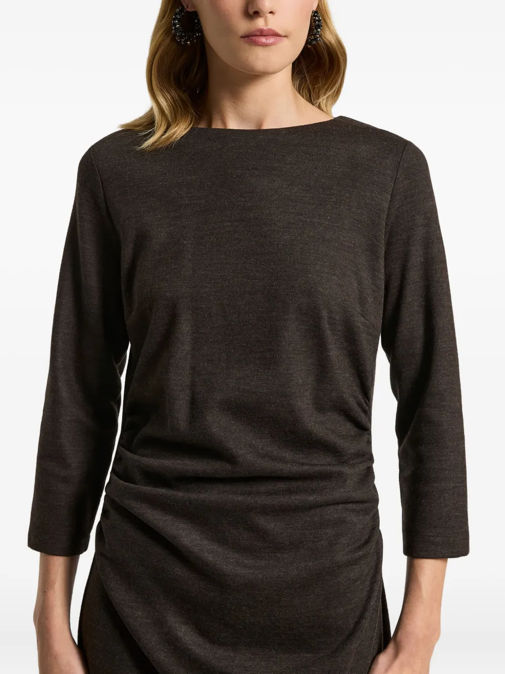 Peserico Gathered Midi Dress In Brown