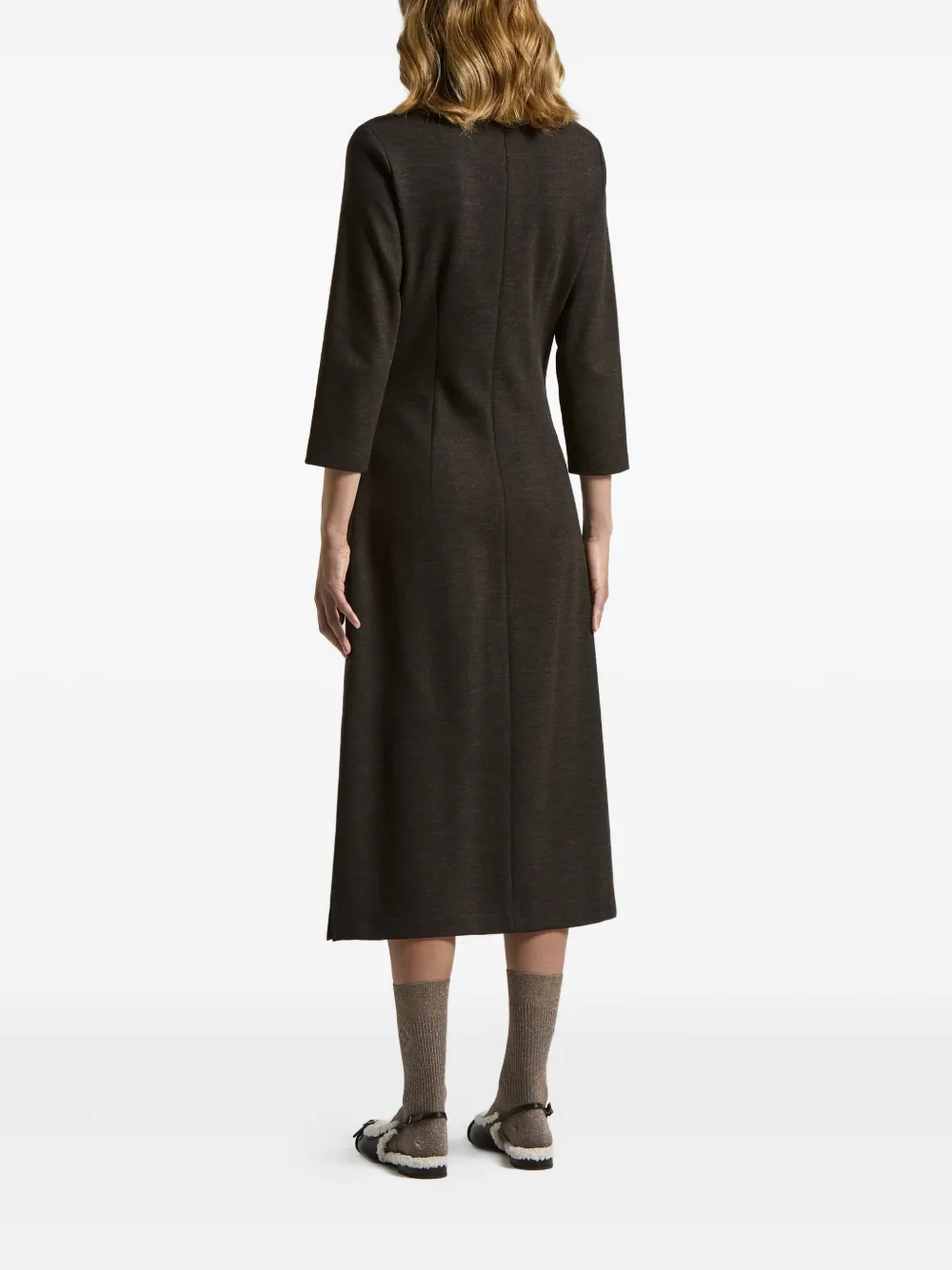Peserico Gathered Midi Dress In Brown
