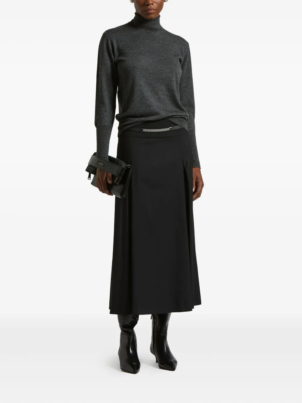 Peserico Pleated Midi Skirt In Black