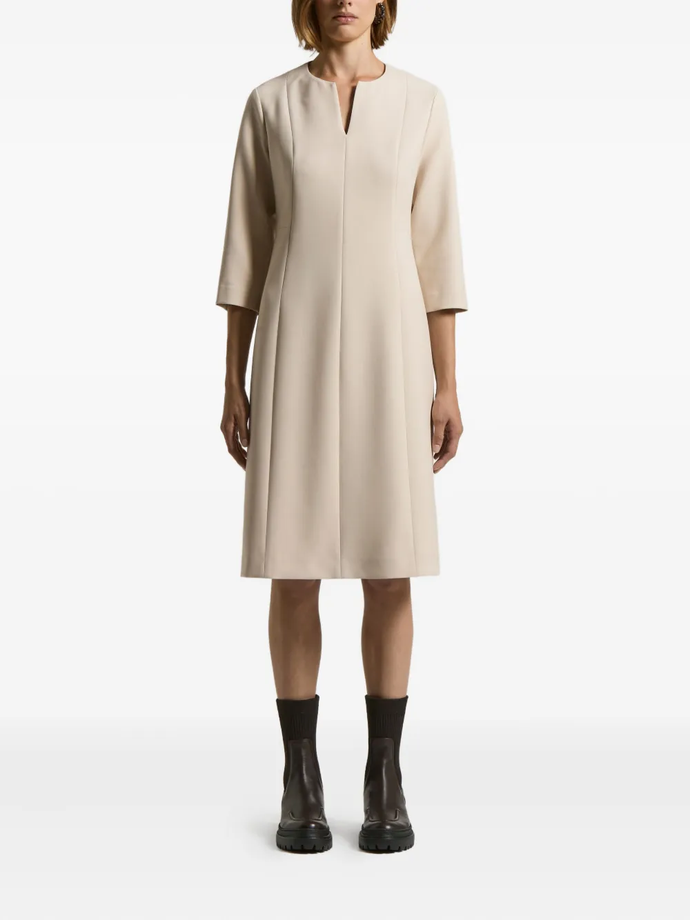 Peserico+robe+à+col+v+et+manches+trois-quarts+-+Tons+neutres