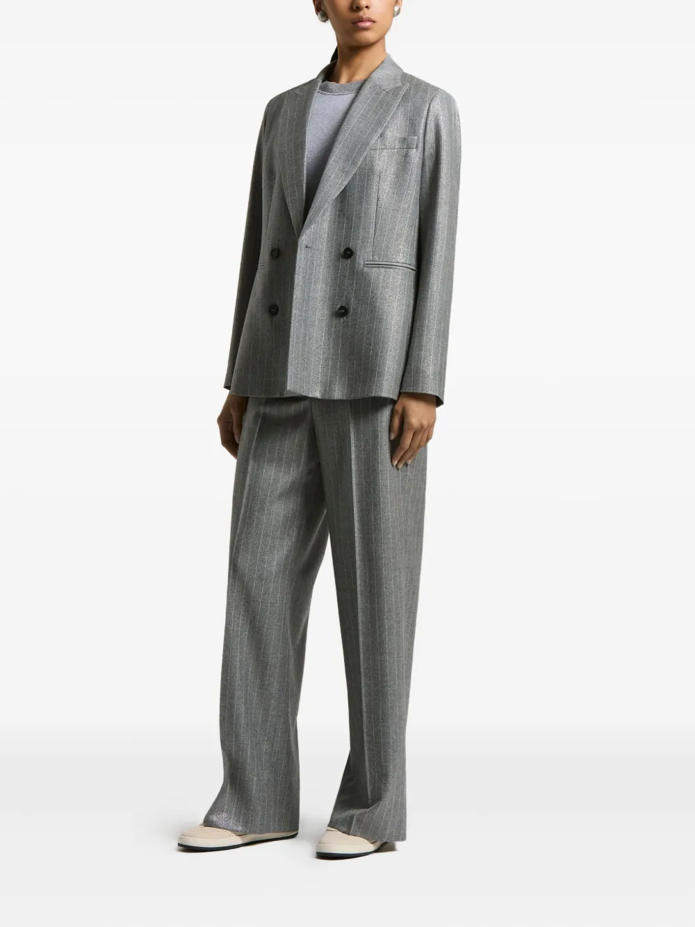 Peserico Pinstripe Double-breasted Blazer In Gray