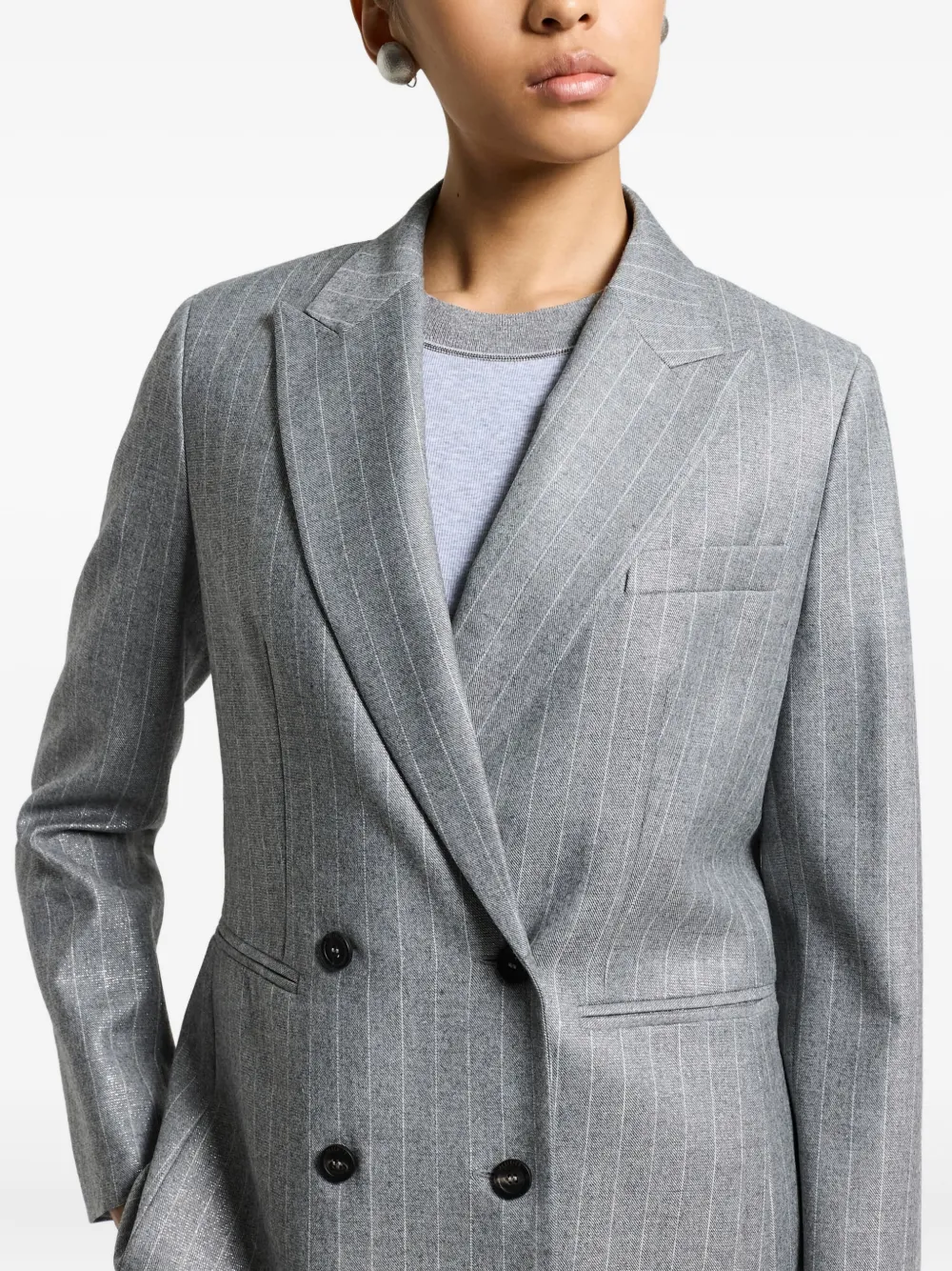 Peserico Pinstripe Double-breasted Blazer In Gray