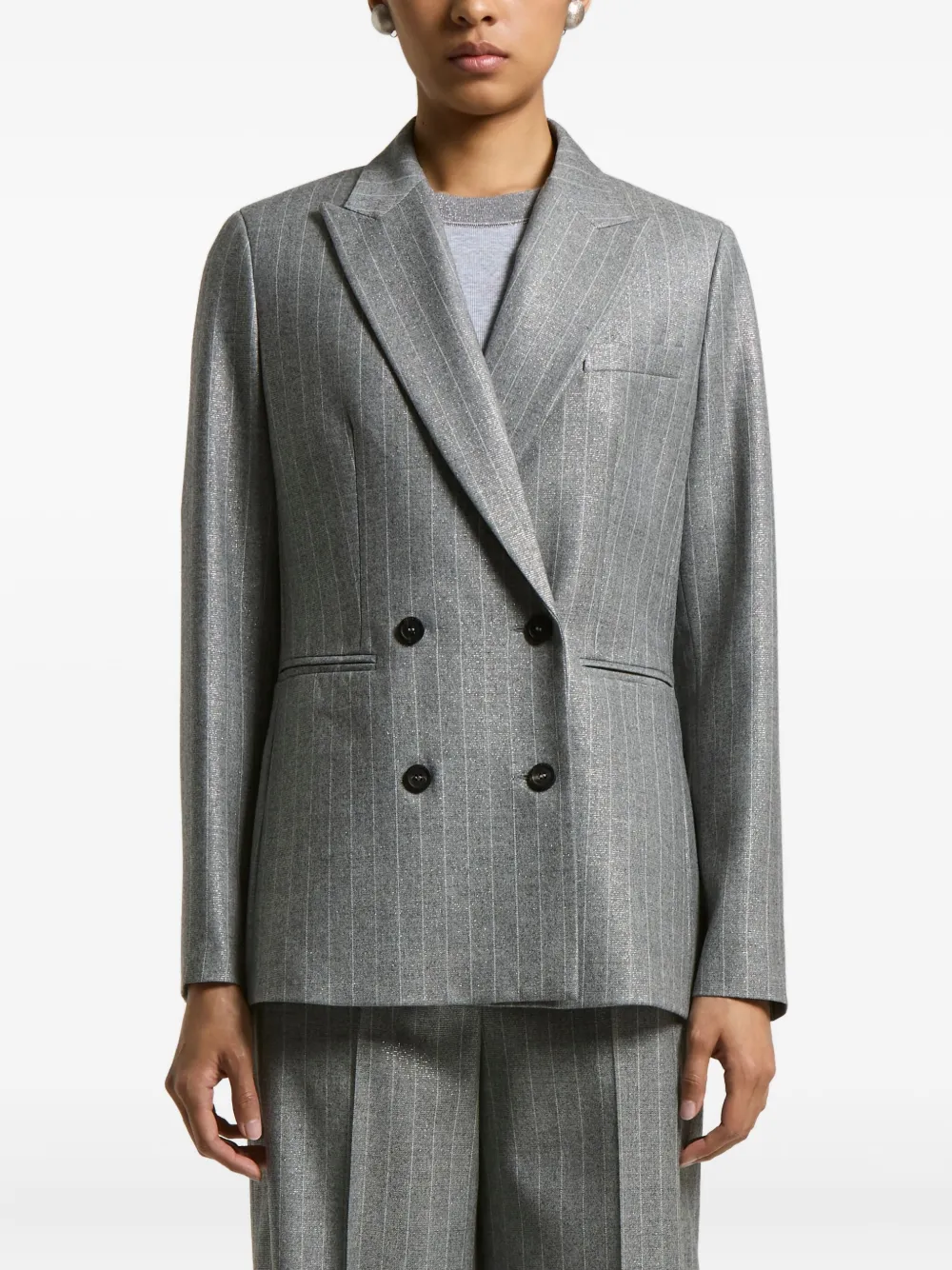 Peserico Pinstripe Double-breasted Blazer In Gray