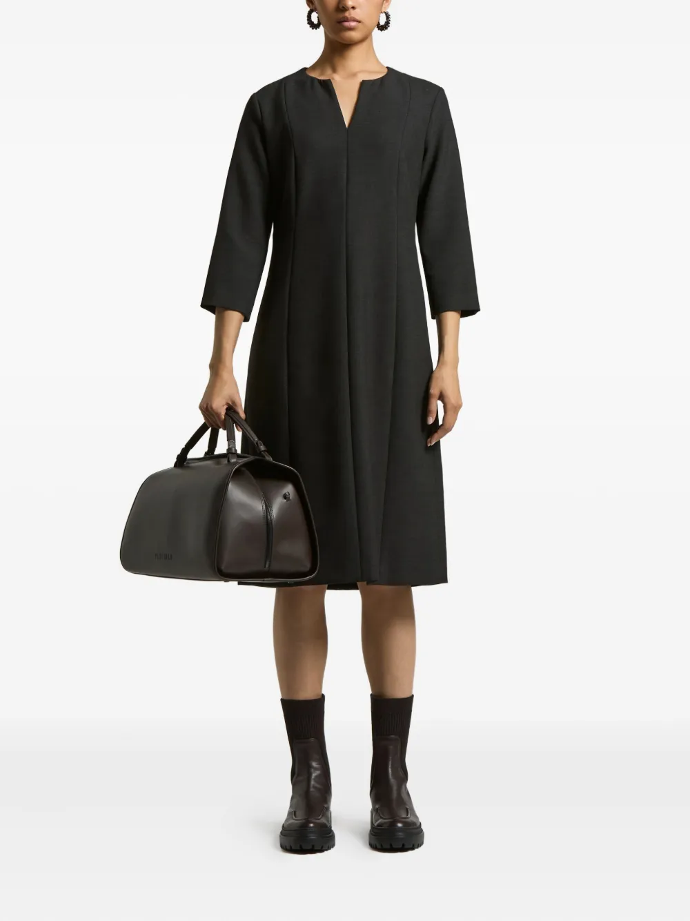 Peserico V-neck three-quarter sleeve midi dress - Grijs