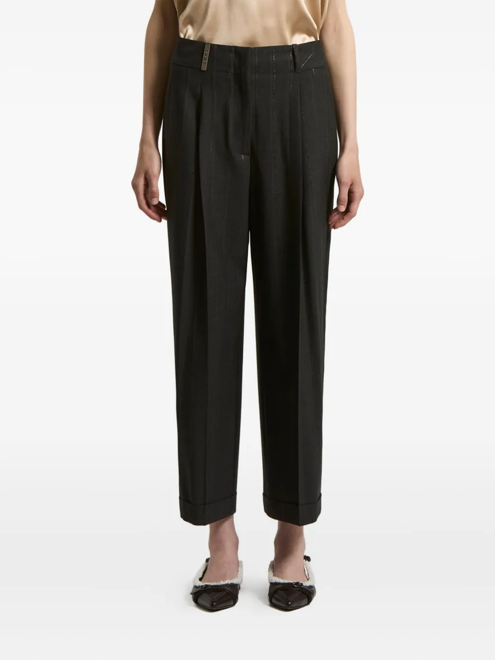 Peserico Stripe-detail Pleated-details Trousers In Black