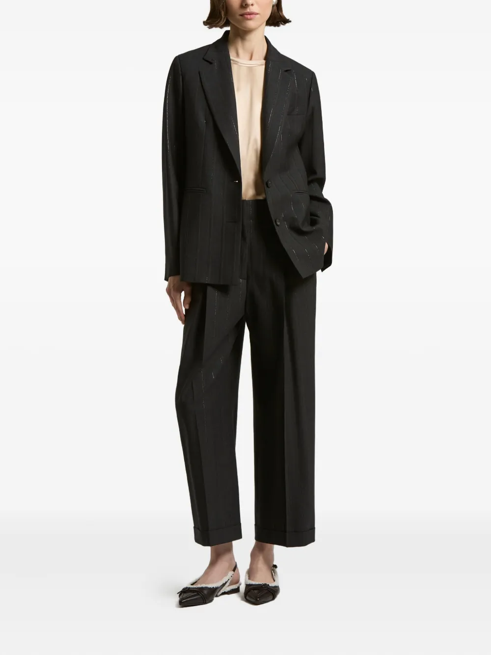 Peserico Broek met gestreept detail en geplooid detail - Zwart