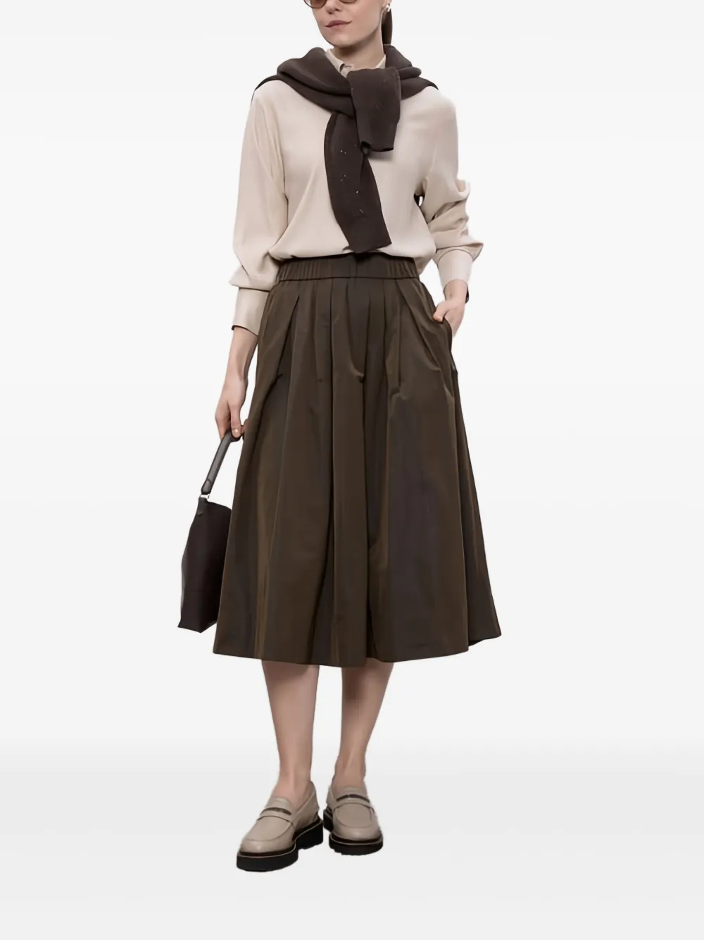 Peserico Midi-plooirok met zijzakken Bruin