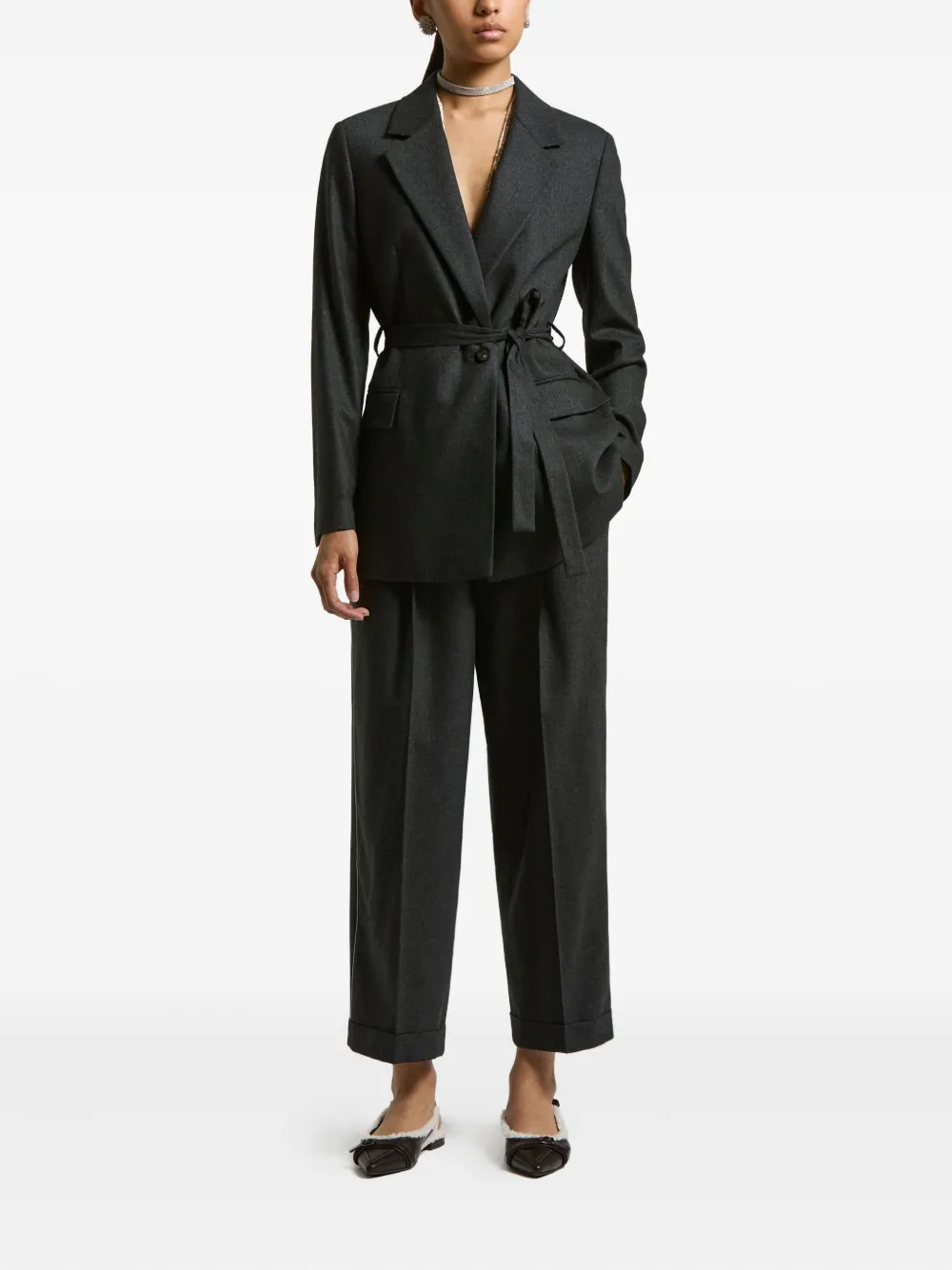 Peserico Belted Double-breasted Jacket In Gray