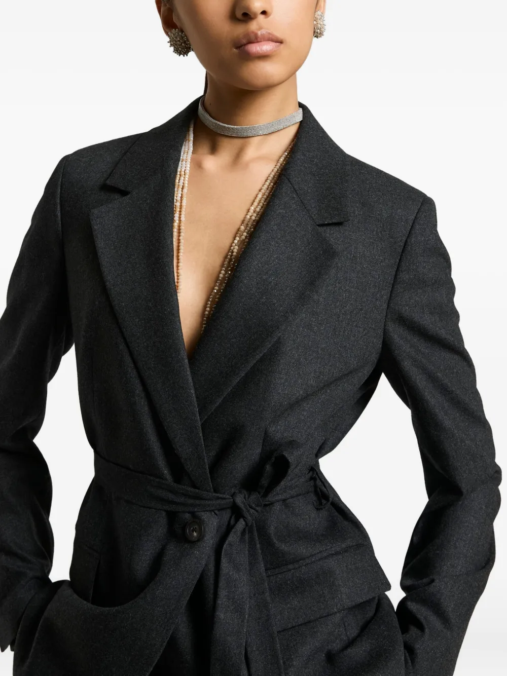 Peserico Belted Double-breasted Jacket In Gray