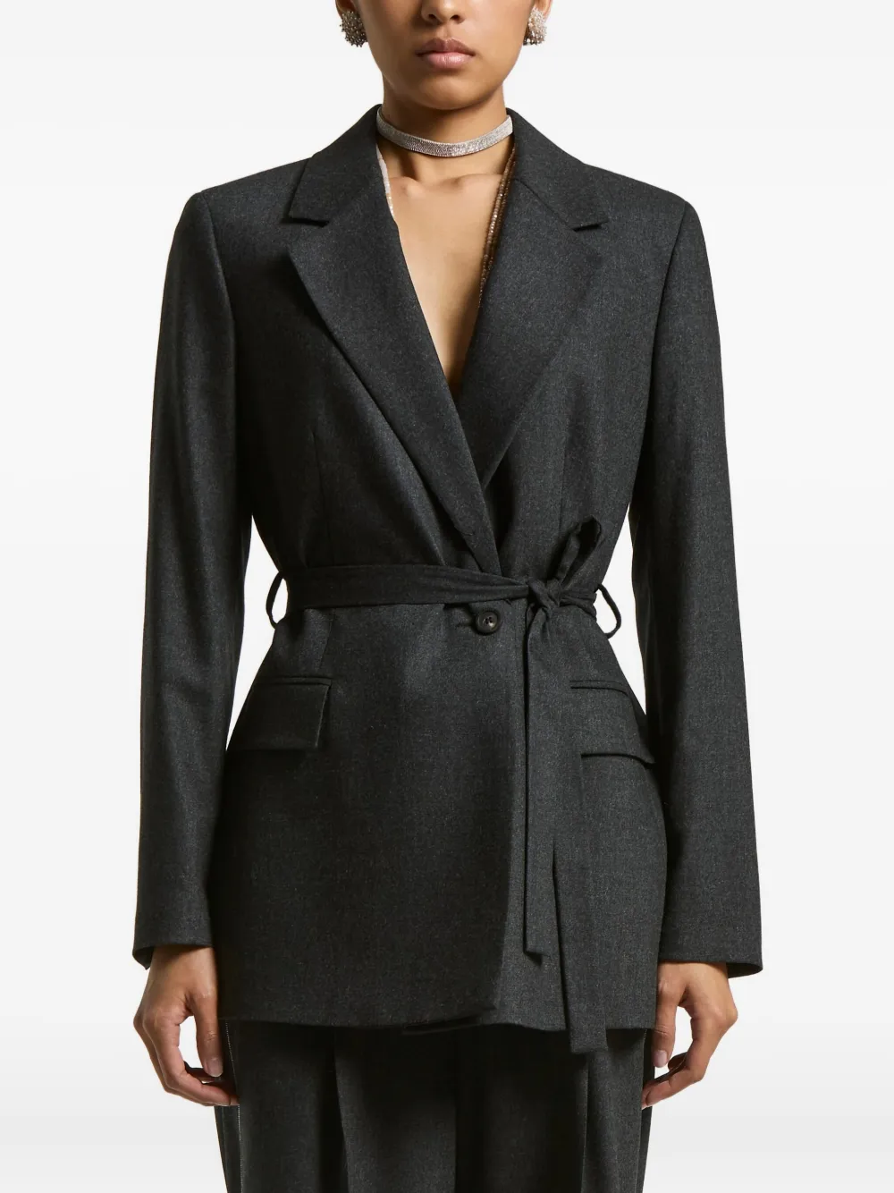 Peserico Belted Double-breasted Jacket In Gray