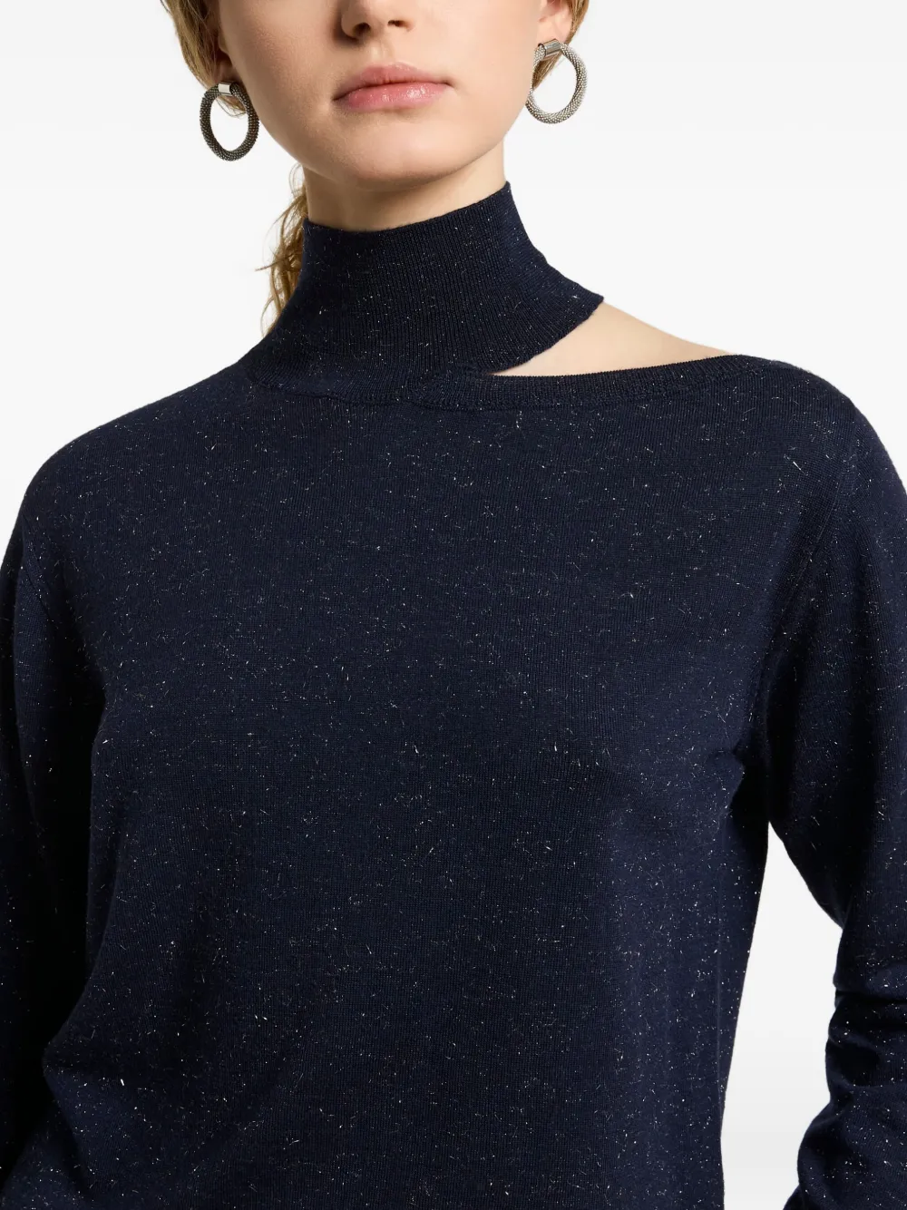 Peserico High-neck Cut-out Sweater In Blue