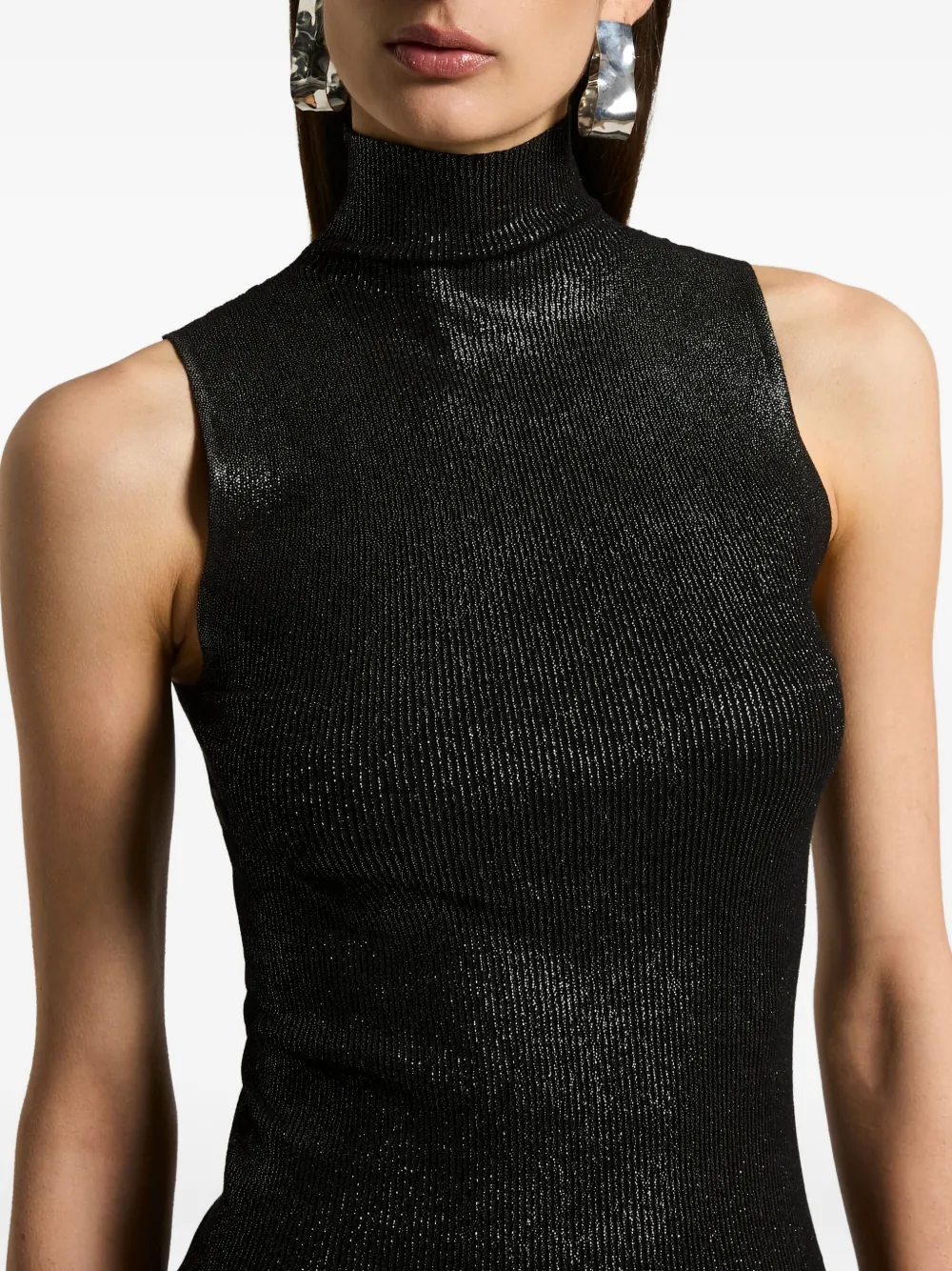 Peserico Metallic-effect Ribbed Sleeveless Vest In Black