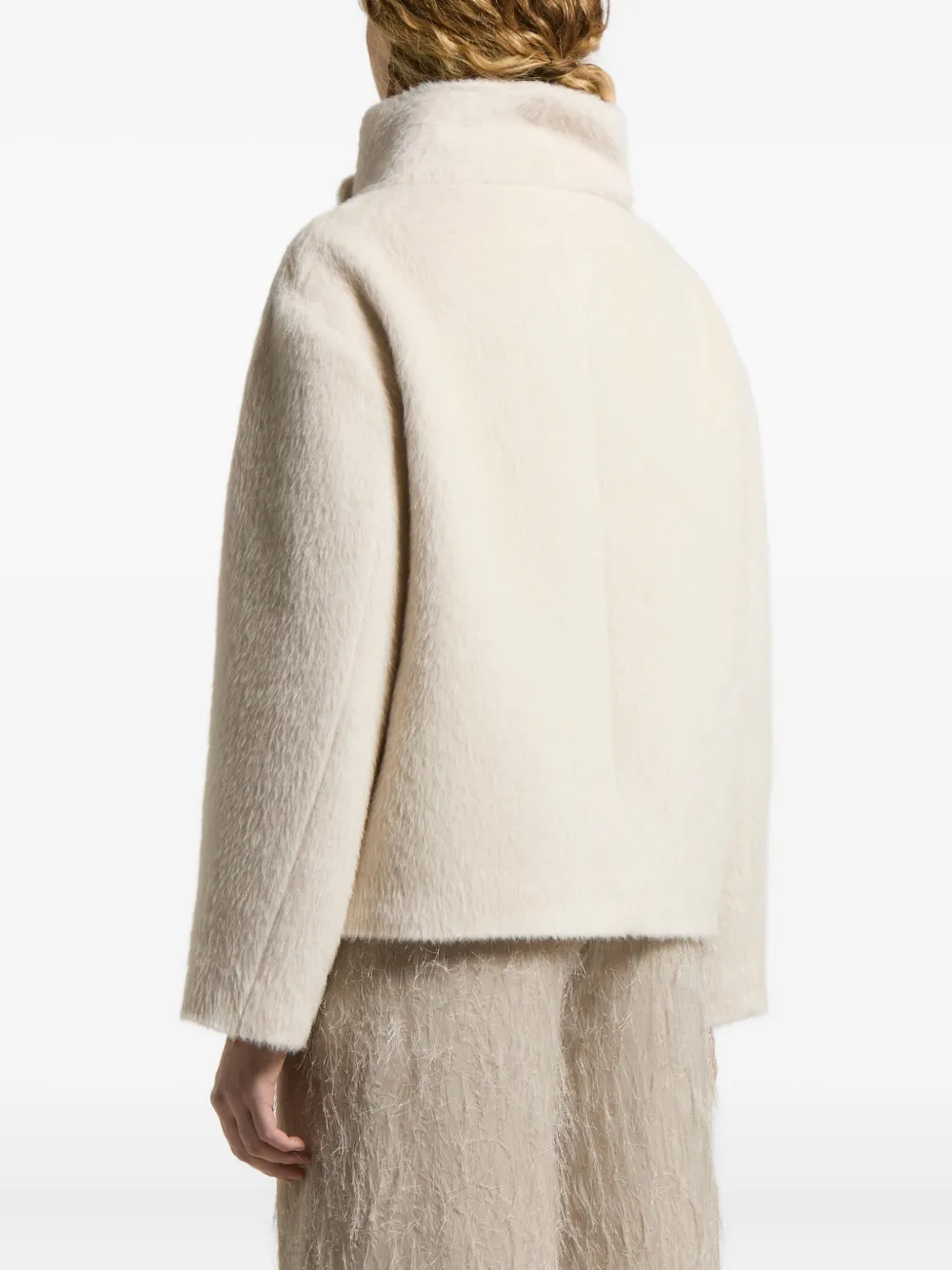 Peserico Jas met asymmetrische sluiting en hoge hals Beige