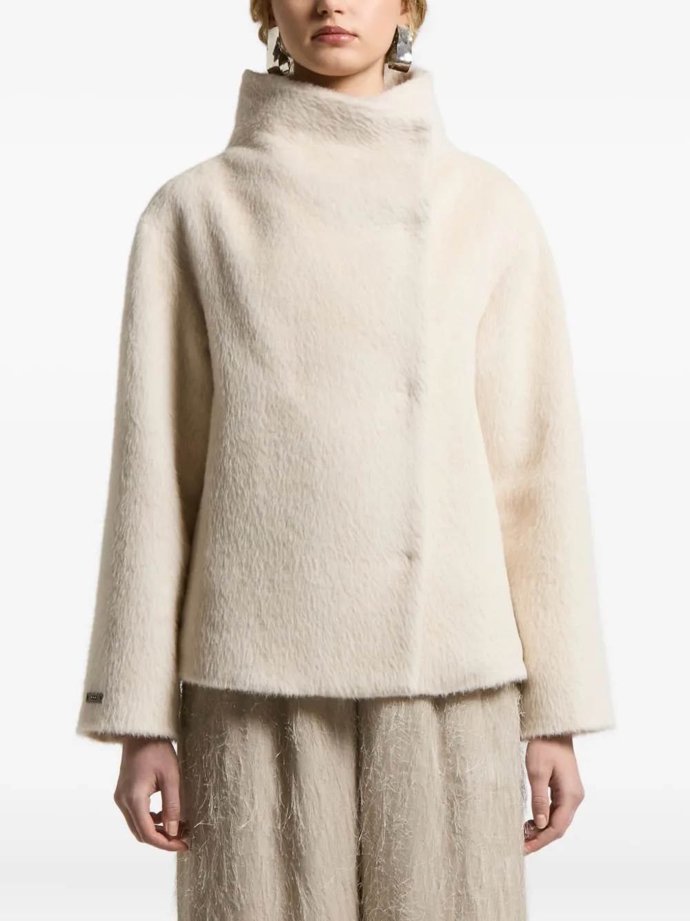 Peserico high-neck asymmetrical-fastening coat | Neutrals | Image 1
