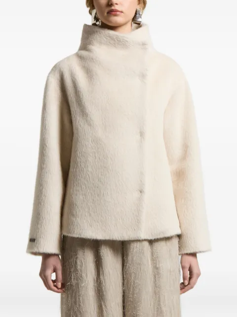 Peserico high-neck asymmetrical-fastening coat