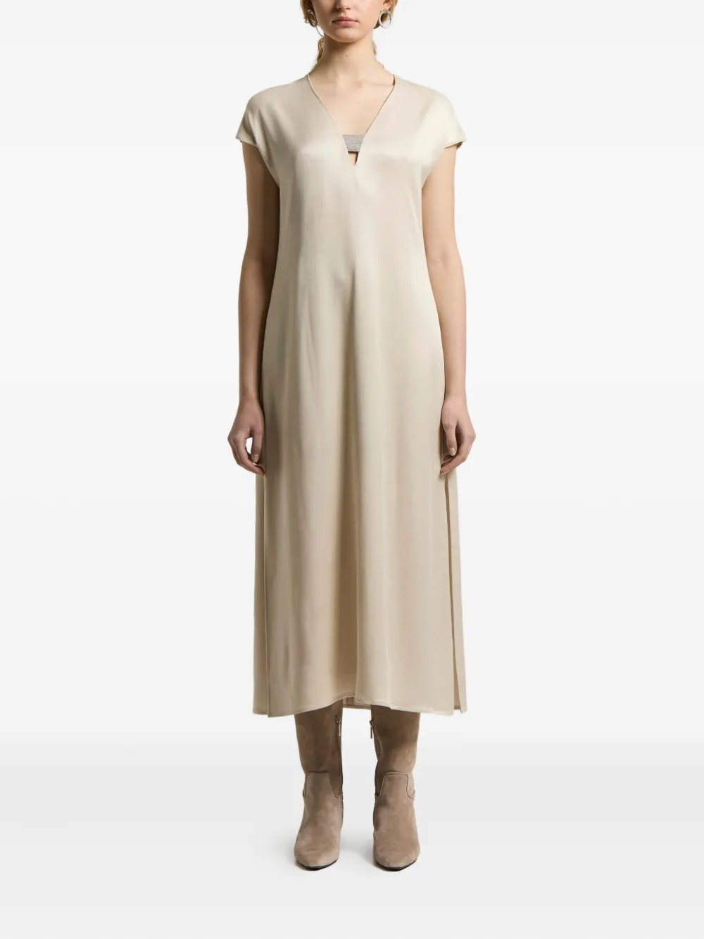 Peserico Midi-jurk met V-hals - Beige