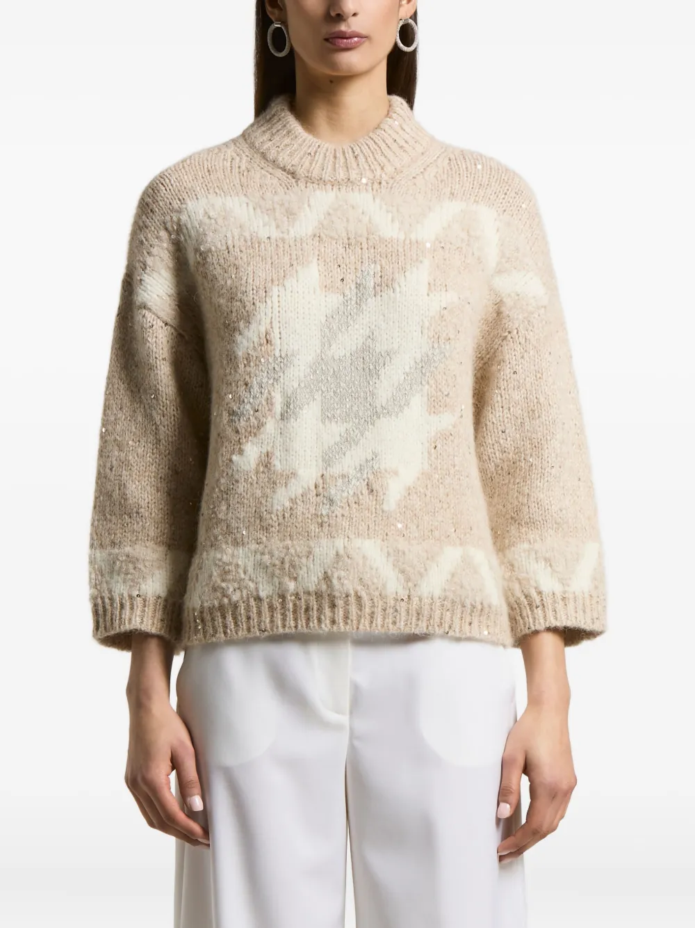 Peserico Star-pattern Sweater In Neutral