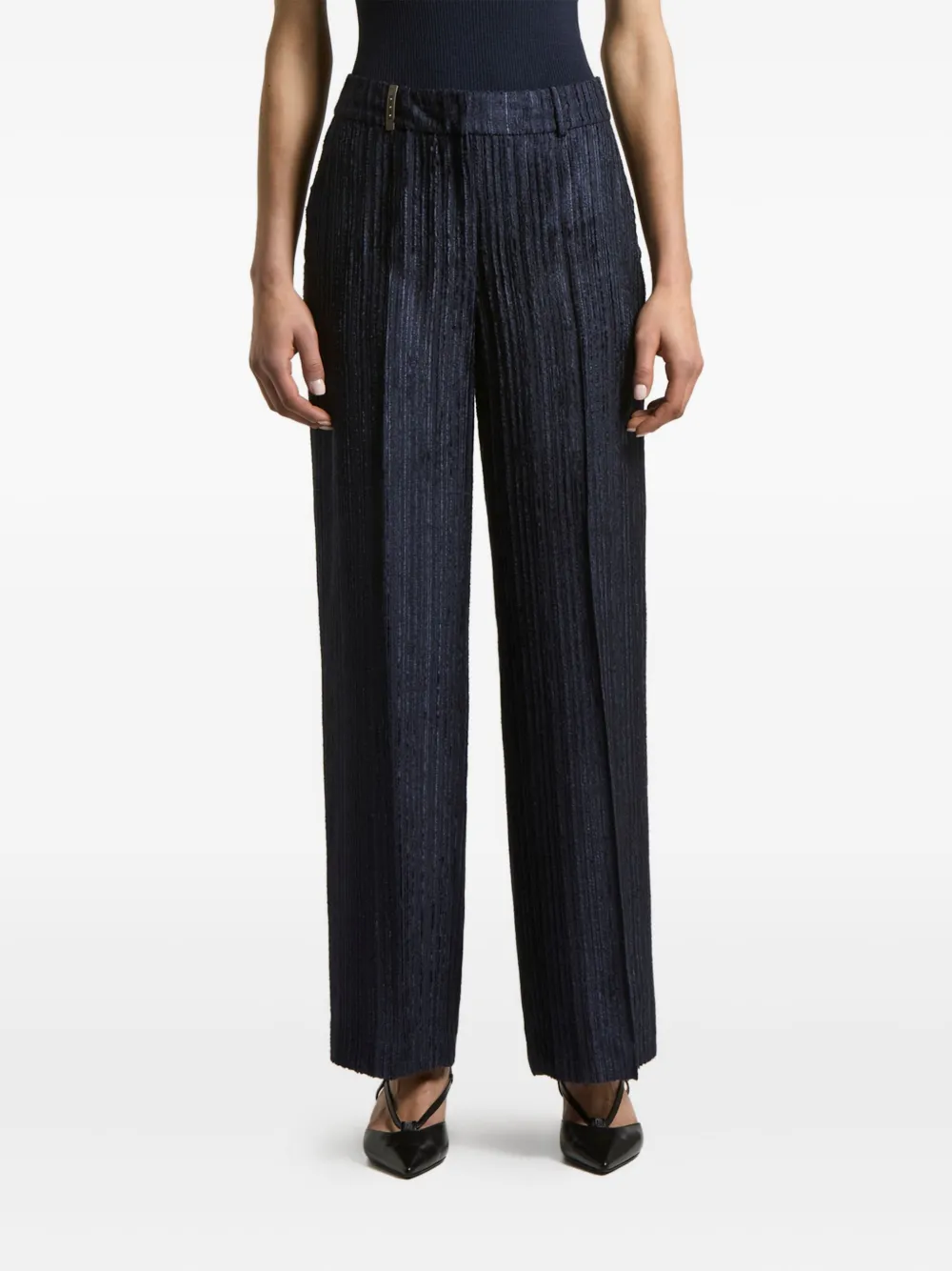 Peserico Burnout Stripe Wide Leg Trousers In Blue