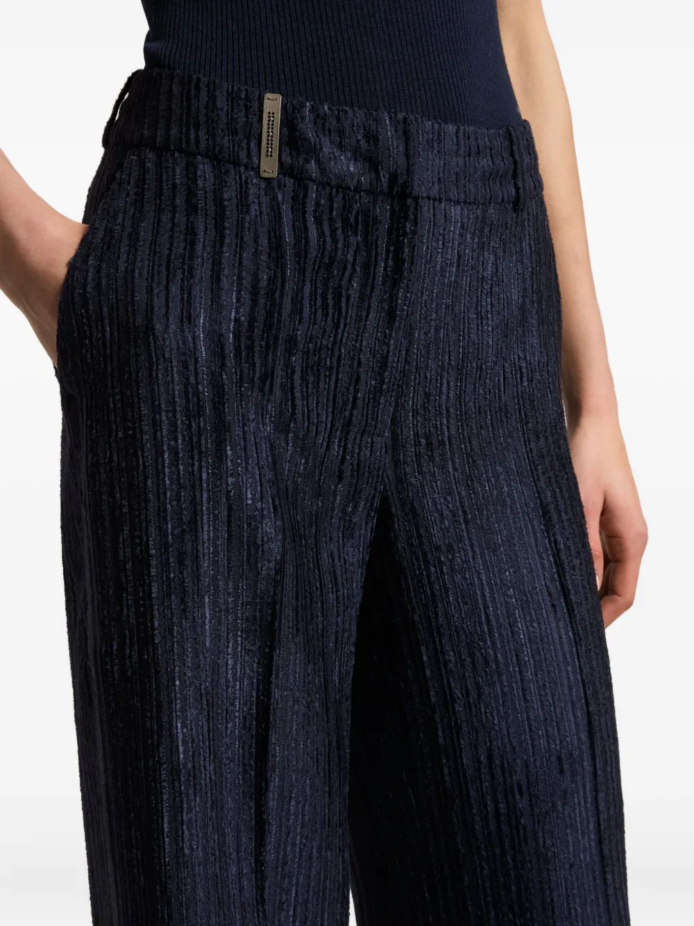 Peserico Burnout Stripe Wide Leg Trousers In Blue