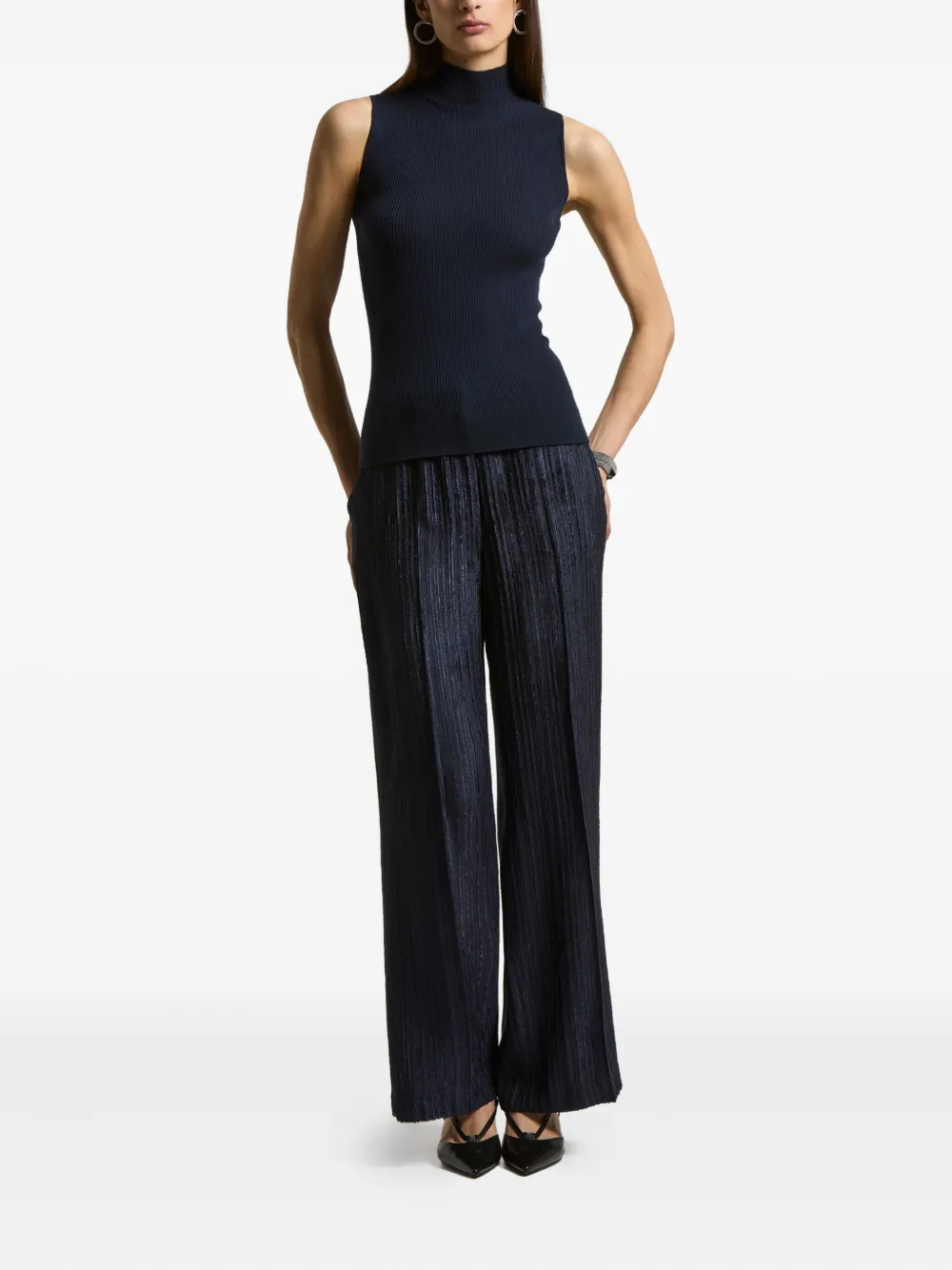 Peserico Burnout Stripe Wide Leg Trousers In Blue