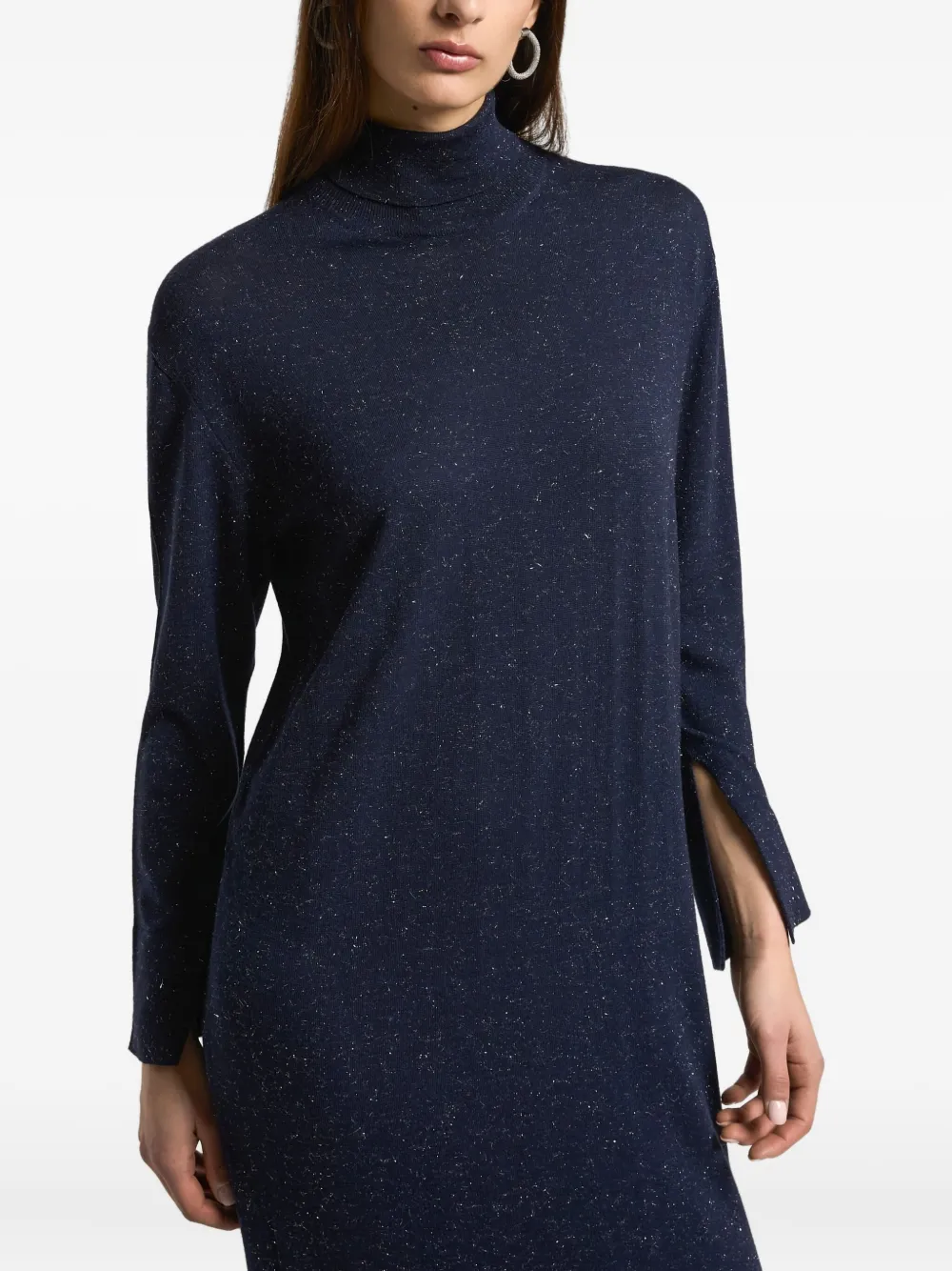 Peserico Midi-jurk met col en zijsplit Blauw