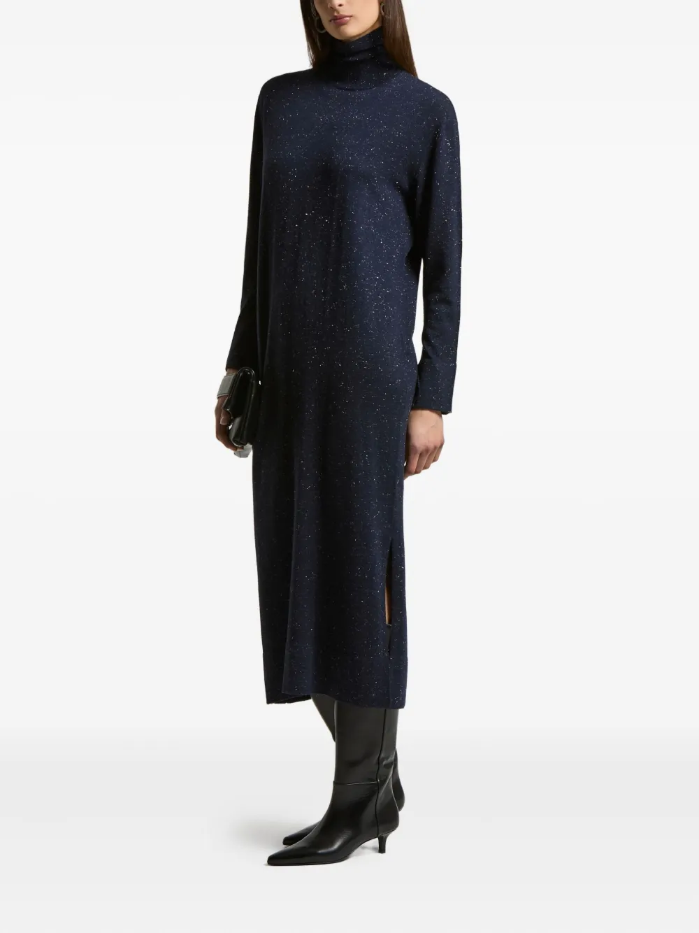 Peserico Midi-jurk met col en zijsplit - Blauw