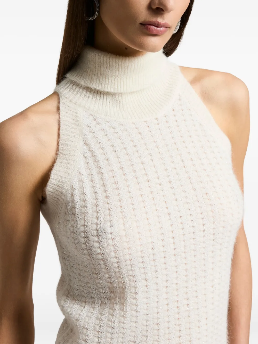 Peserico Turtleneck Sleeveless Knitted Vest In Neutral