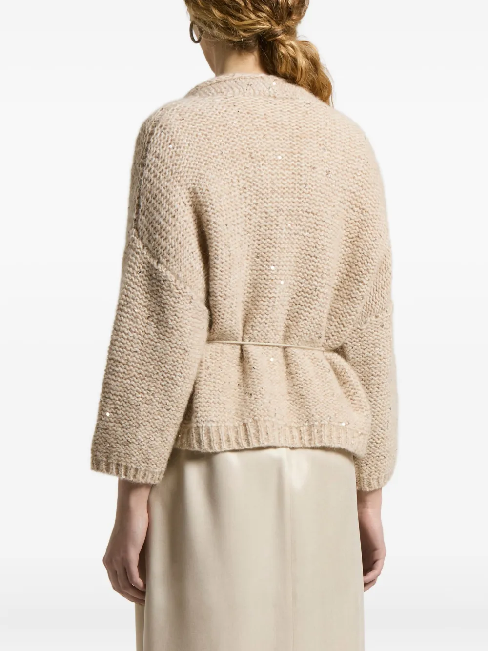Peserico Sequin-embellished Belted Cardigan In Nude