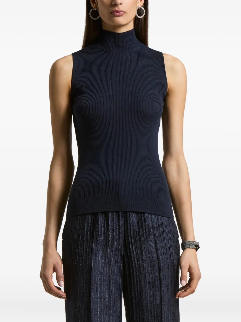 Peserico ribbed high-neck sleeveless vest | Black | Image 1