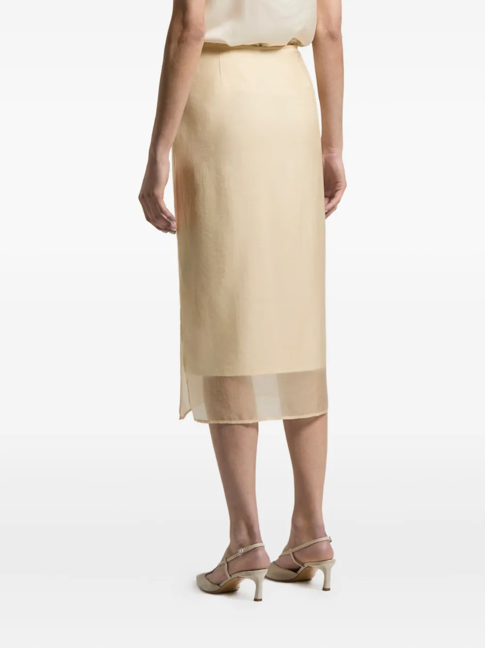 Peserico Silk-panelled Midi Skirt In Neutral