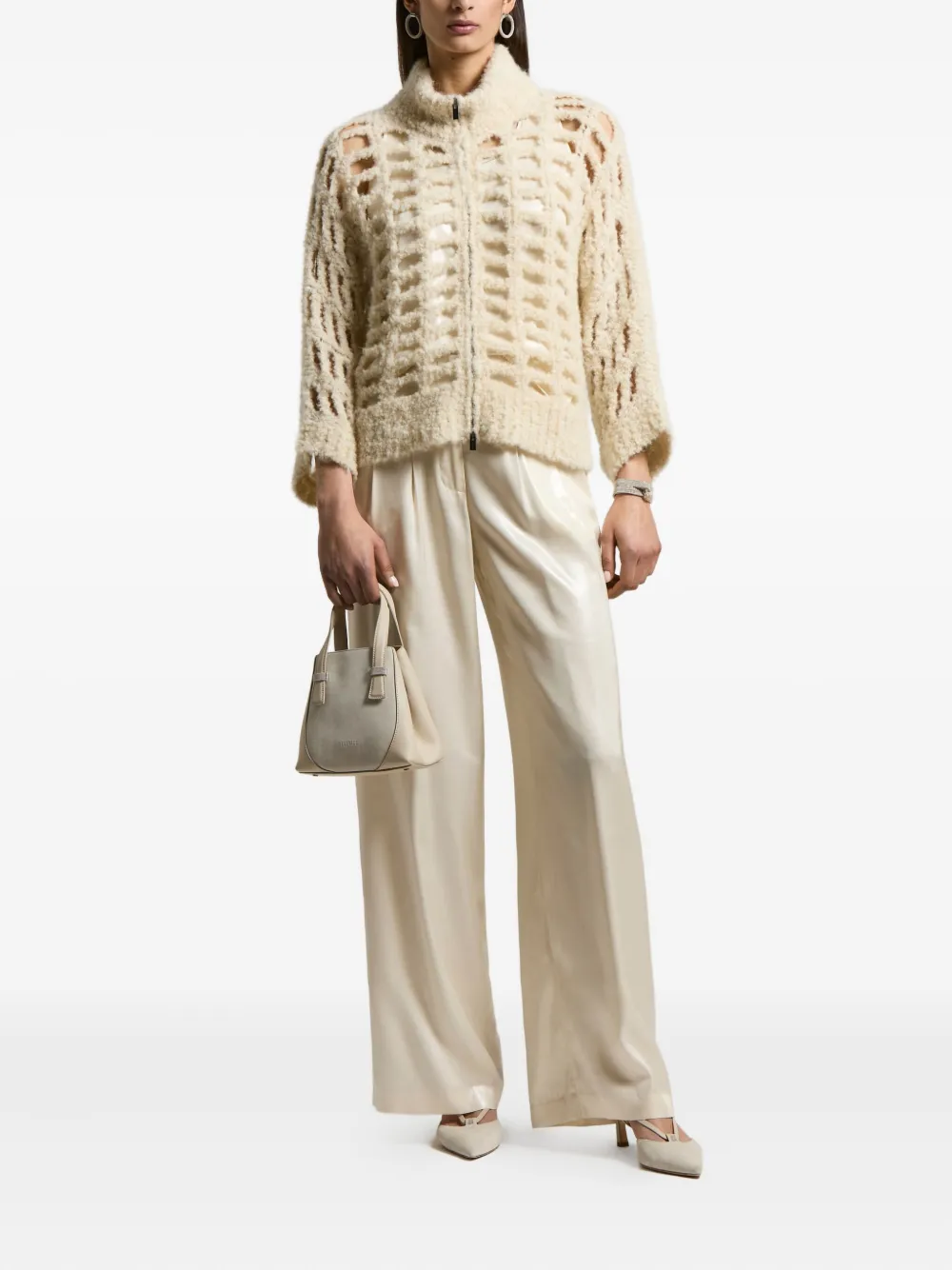 Peserico Geometric Cut-out Cardigan In Neutral